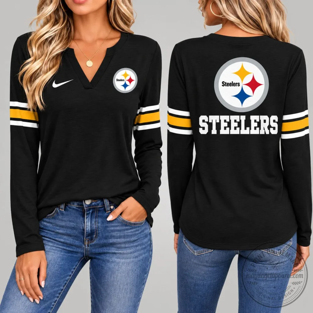 Pittsburgh Steelers NFL Womens Black Long Sleeve Fan Shirt Pittsburgh Steelers NFL Womens Black Long Sleeve Fan Shirt