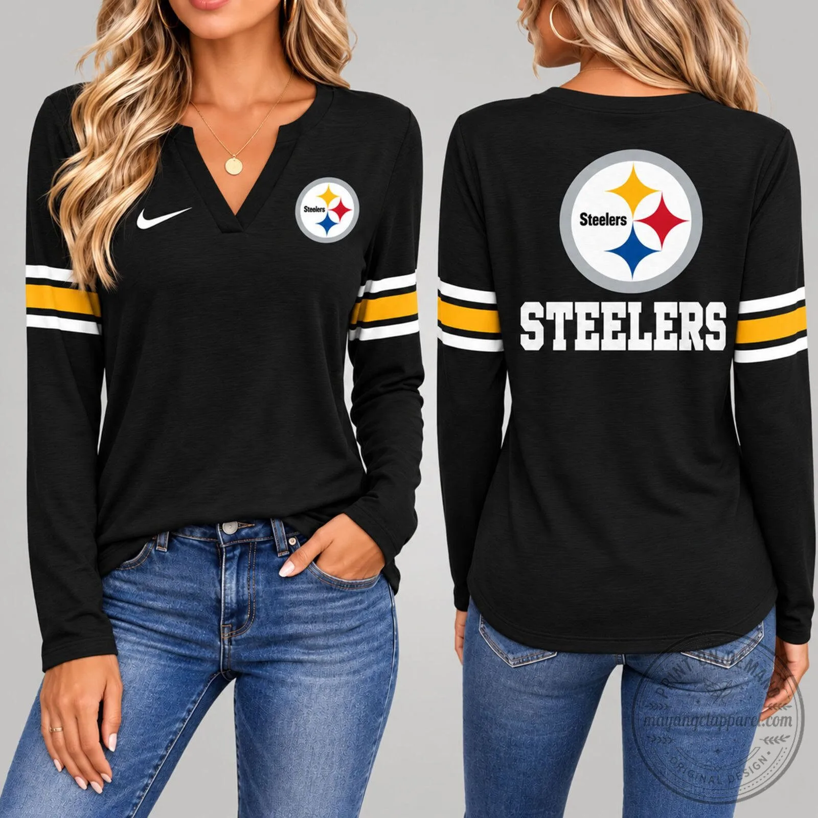 Pittsburgh Steelers NFL Womens Black Long Sleeve Fan Shirt
