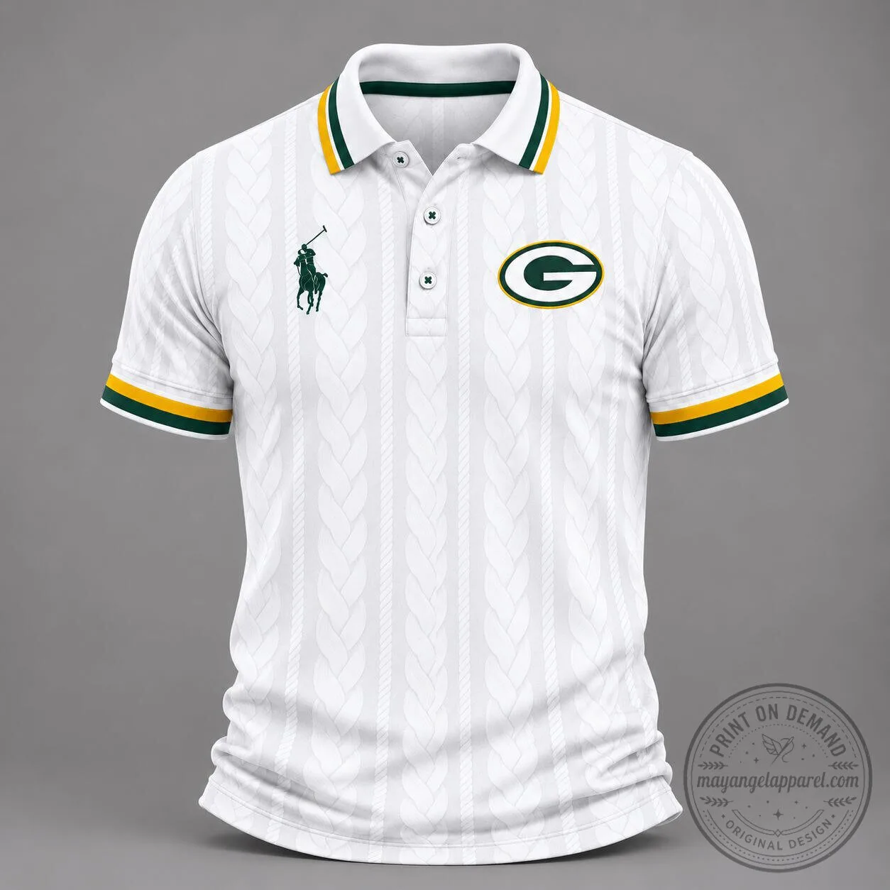 Green Bay Packers NFL Team Logo White Polo Shirt for Men and Women