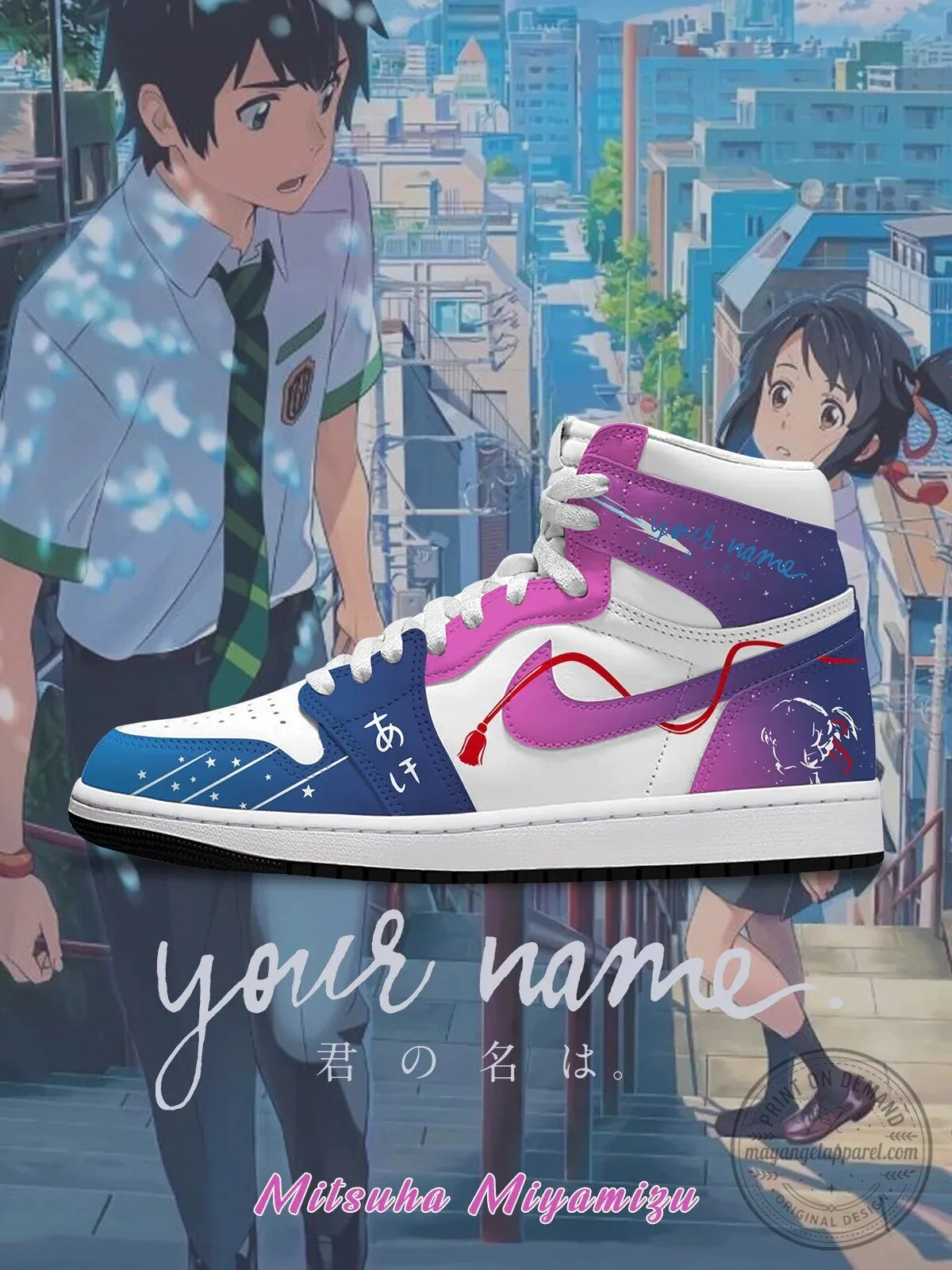 Your Name Kimi no Na wa Miyamizu Mitsuha Anime High-Top Sneakers