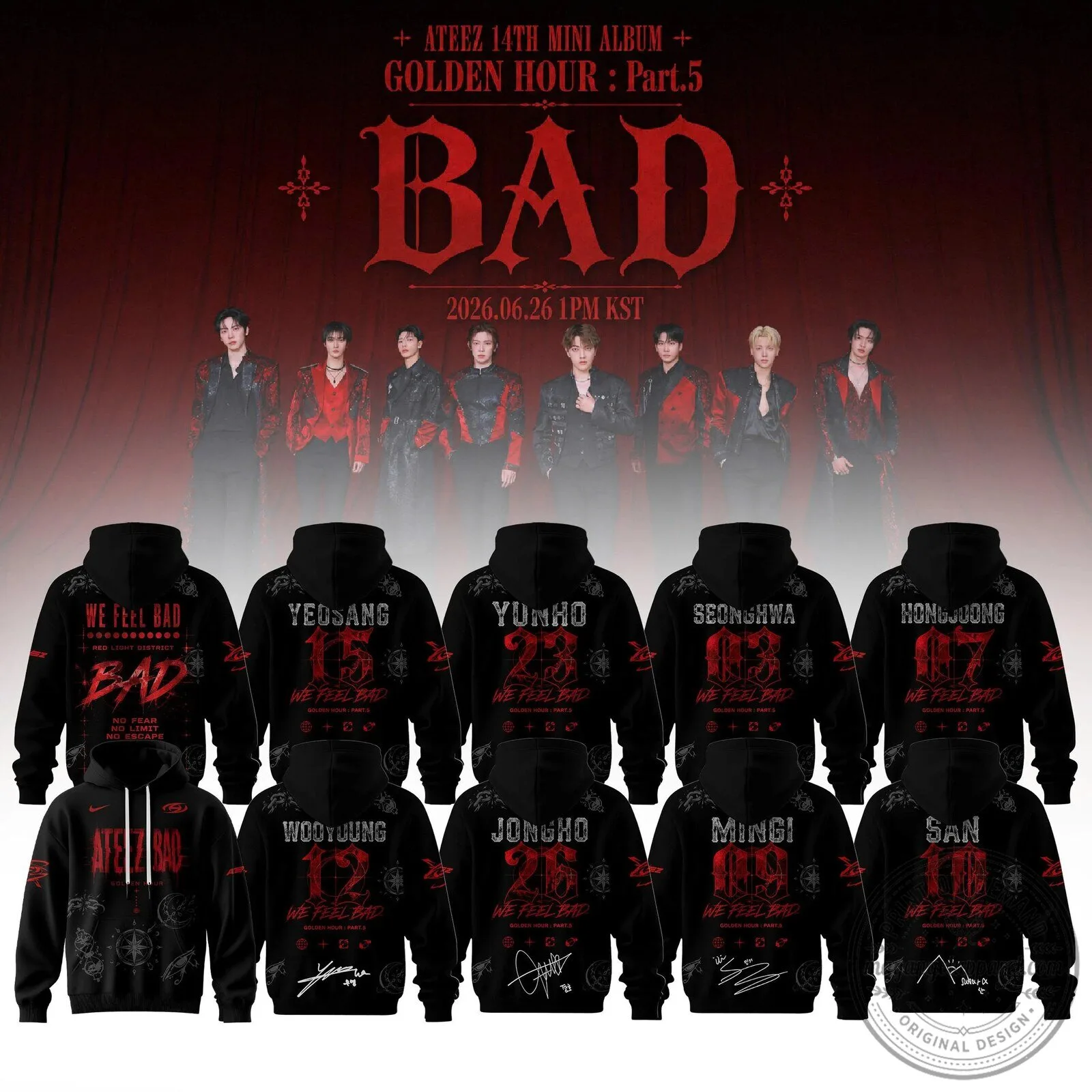 Crimson Chaos Black Hoodie from ATEEZ Golden Hour Part 5: Bad Era Collection