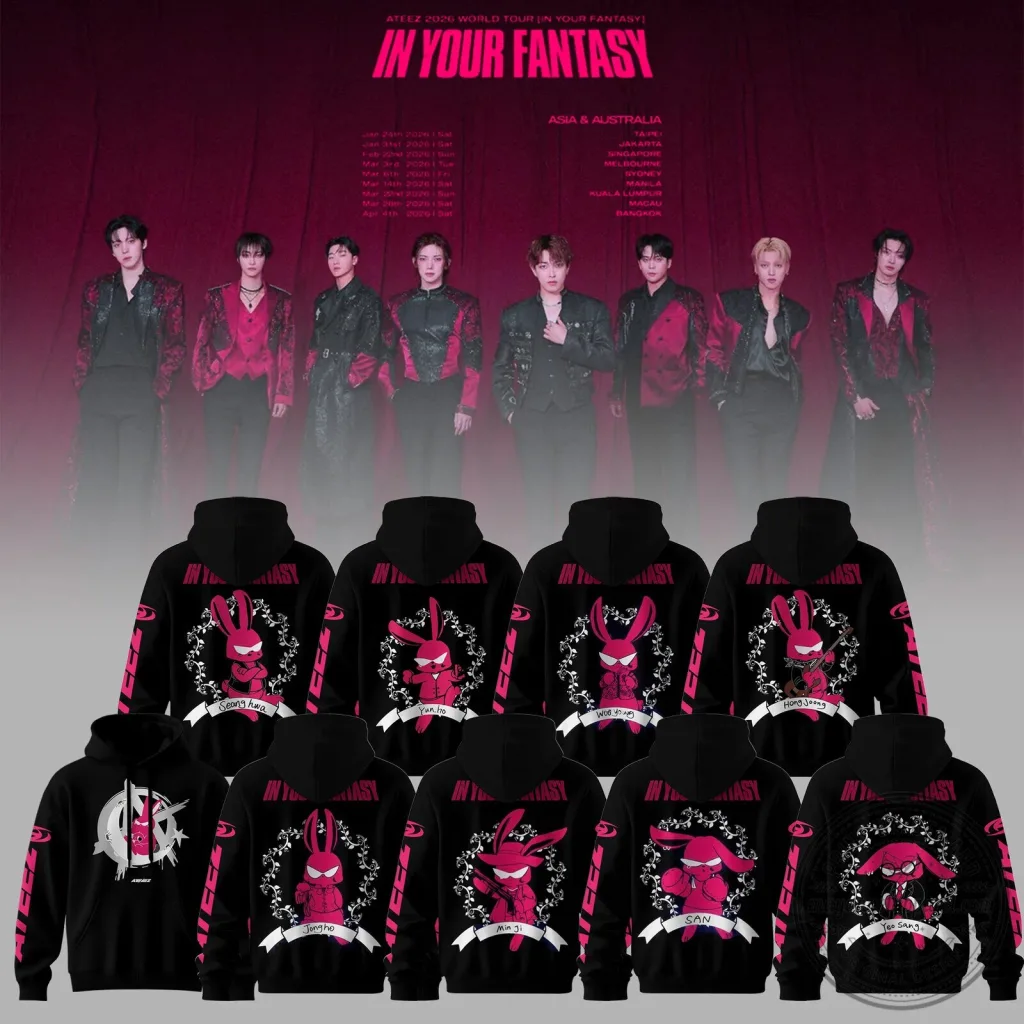 Ateez In Your Fantasy World Tour 2026 Black Concert Hoodie Ateez In Your Fantasy World Tour 2026 Black Concert Hoodie