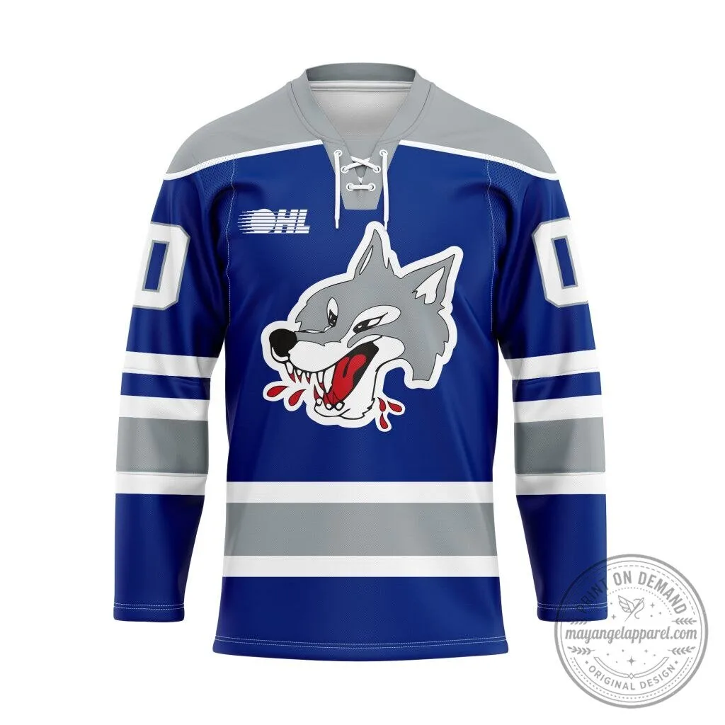 Sudbury Wolves Personalized Blue Lace Hockey Jersey