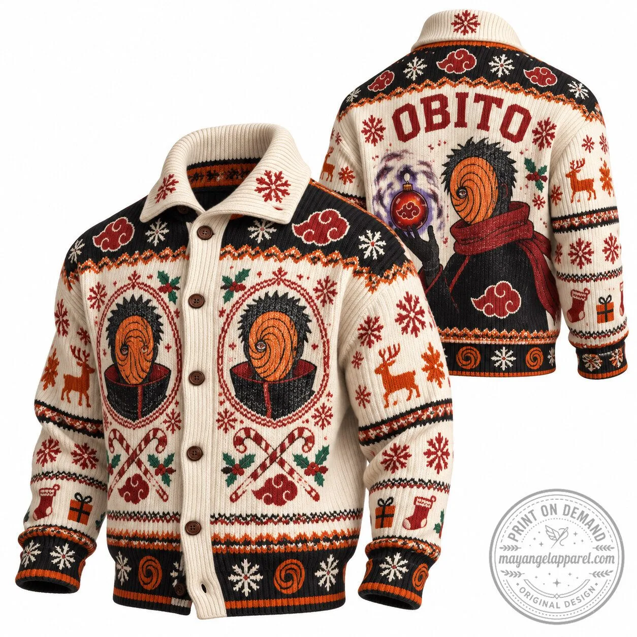 Obito Uchiha Naruto Shippuden Christmas Holiday Ugly Sweater Cardigan