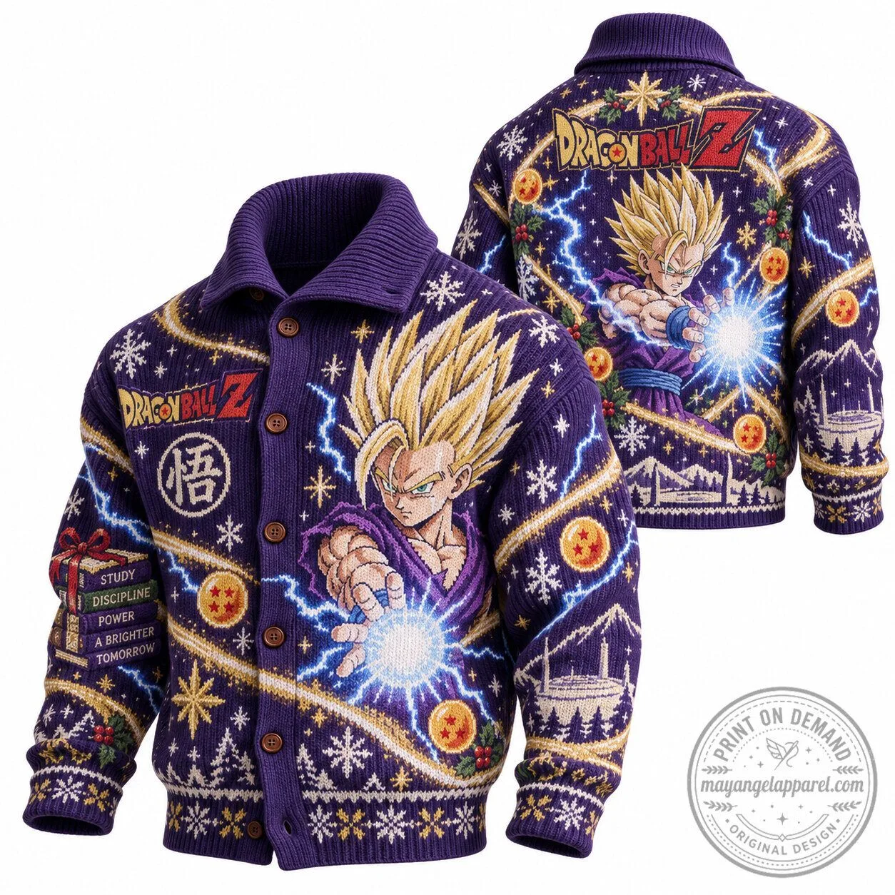 Dragon Ball Z Goku Super Saiyan Christmas Holiday Knit Cardigan Sweater