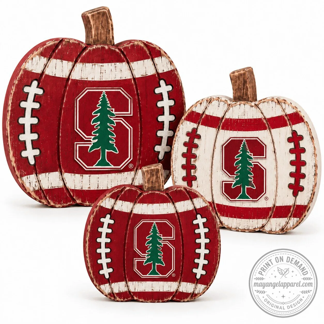 Stanford Cardinal Football Pumpkin Tiered Tray Wood Decor Set