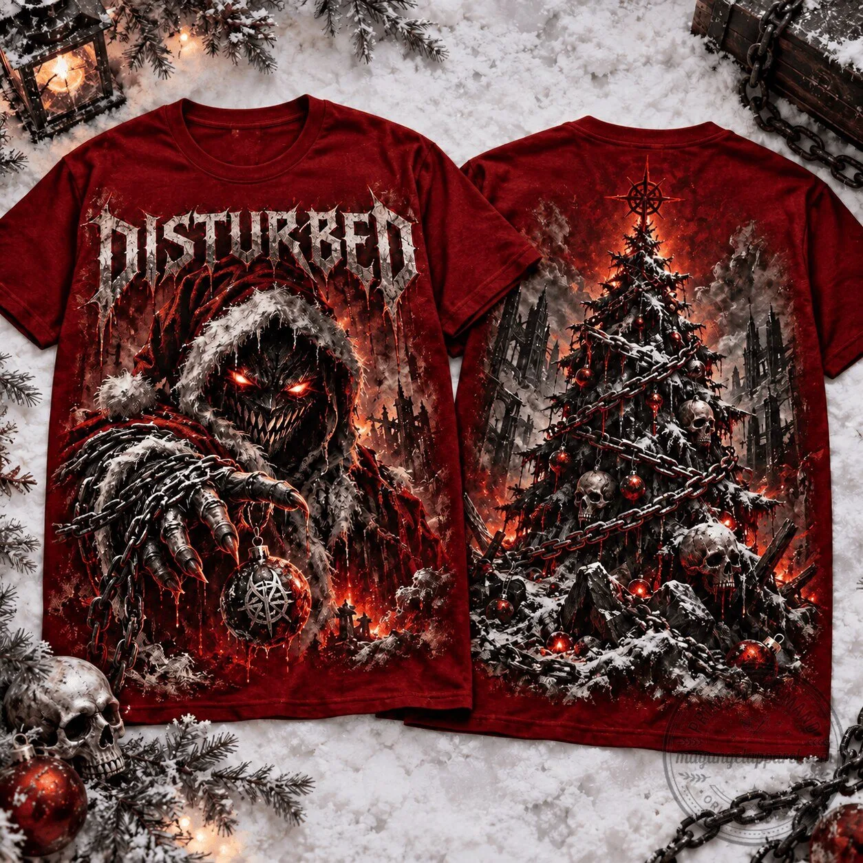 Disturbed Heavy Metal Band Christmas Santa Claus T-Shirt