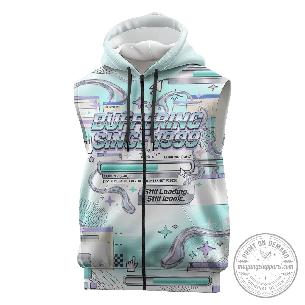 Buffering Since 1999 Y2K Retro Tech Vaporwave Sleeveless Zip Hoodie