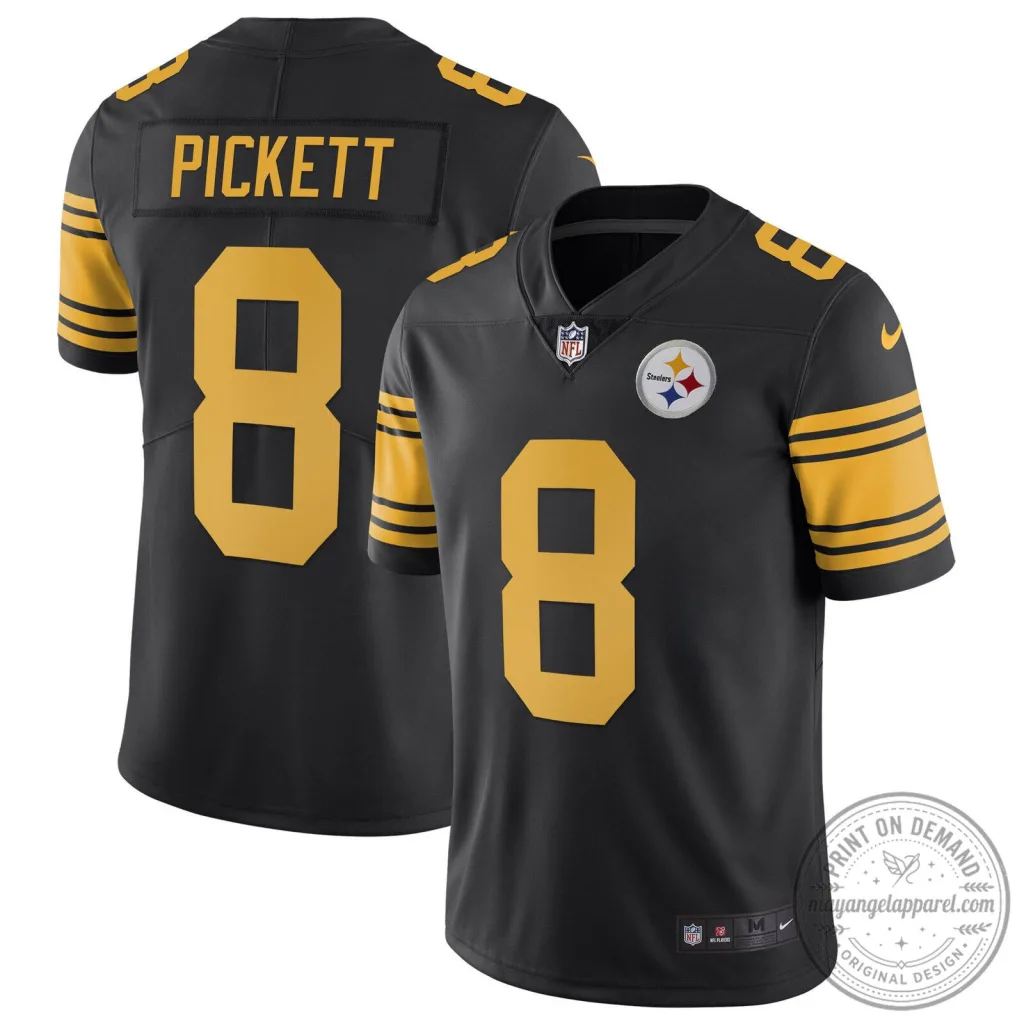 Kenny Pickett Pittsburgh Steelers Black Color Rush Football Jersey Kenny Pickett Pittsburgh Steelers Black Color Rush Football Jersey