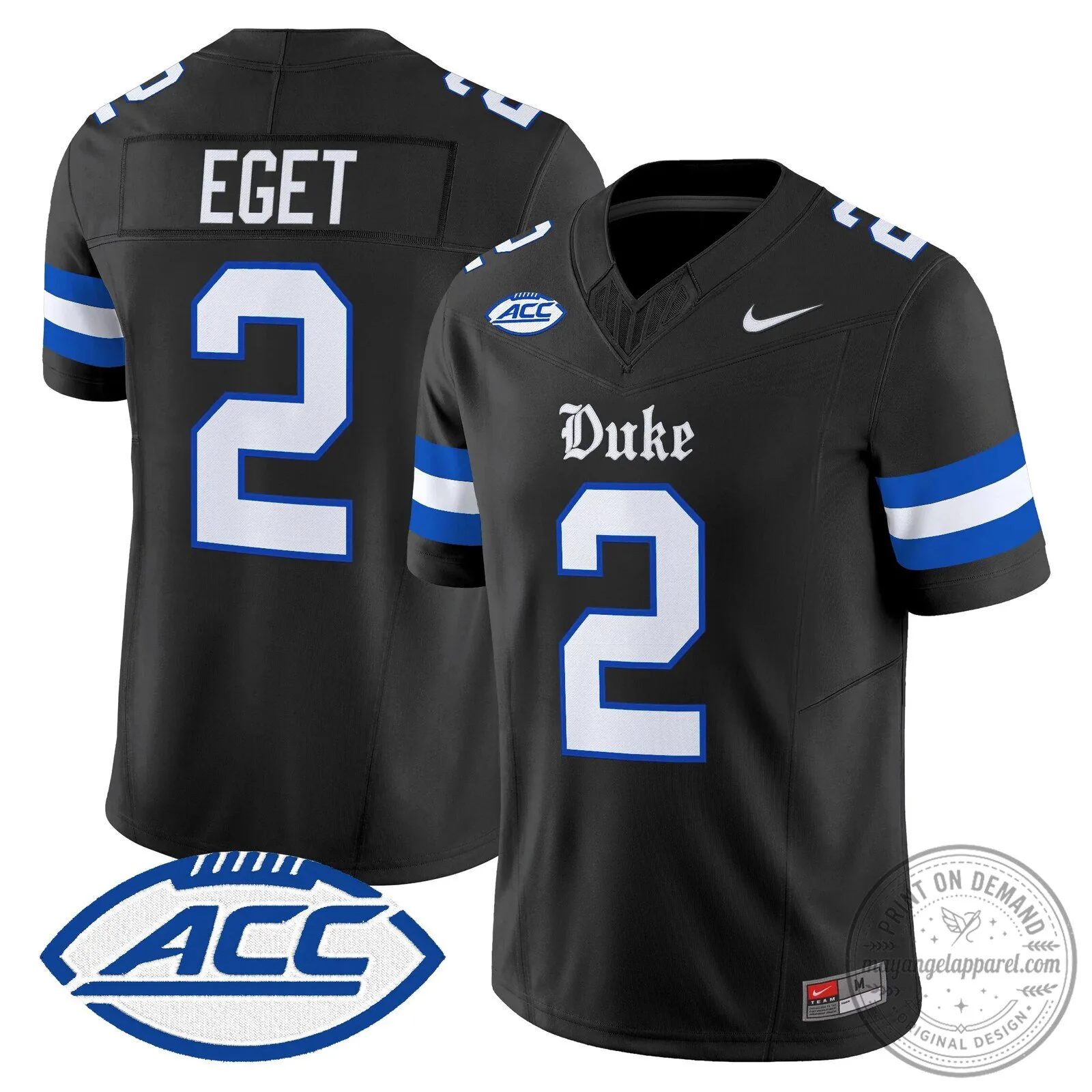 Black College Football Jersey with Number 2 for Duke Blue Devils