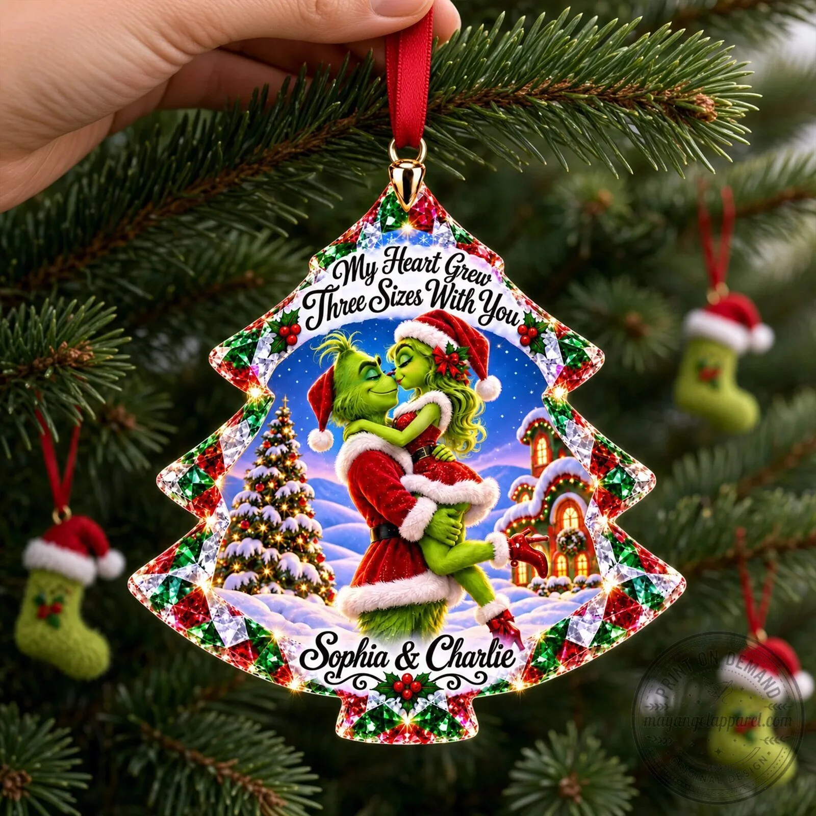 Grinch My Heart Grew Three Sizes With You Personalized Christmas Ornament