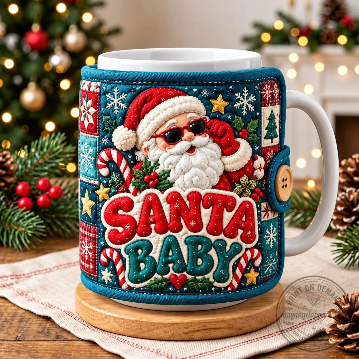 Santa Baby Cool Santa Claus Christmas Holiday Quilted Mug Cozy