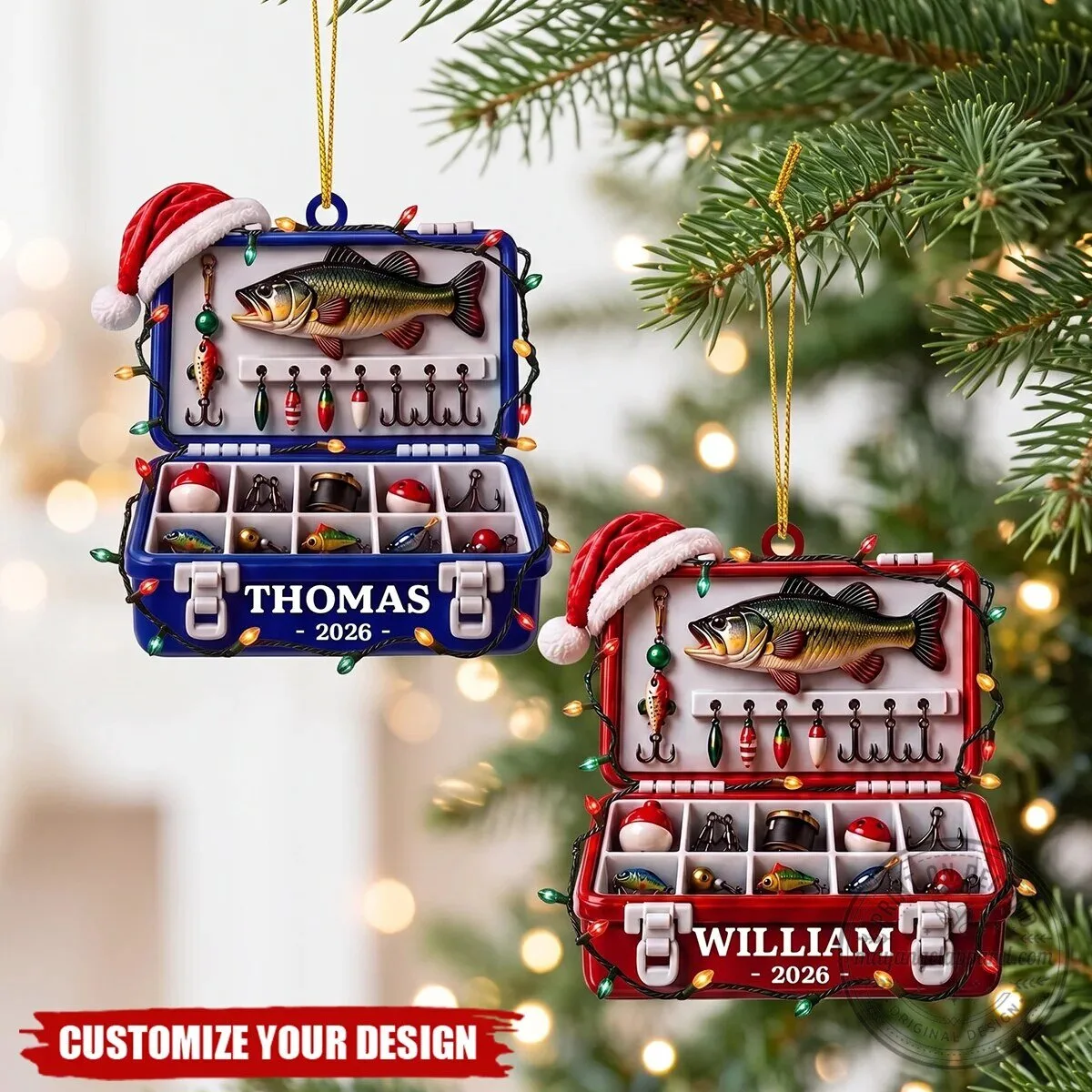 Personalized Fishing Tackle Box Christmas Ornament for Anglers 3 Personalized Fishing Tackle Box Christmas Ornament for Anglers