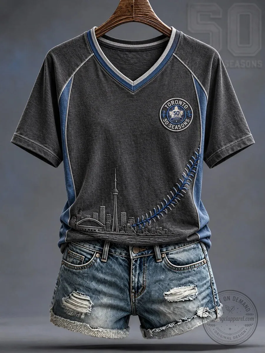 Toronto Blue Jays 50 Seasons Baseball Fan V-Neck Short Sleeve T-Shirt