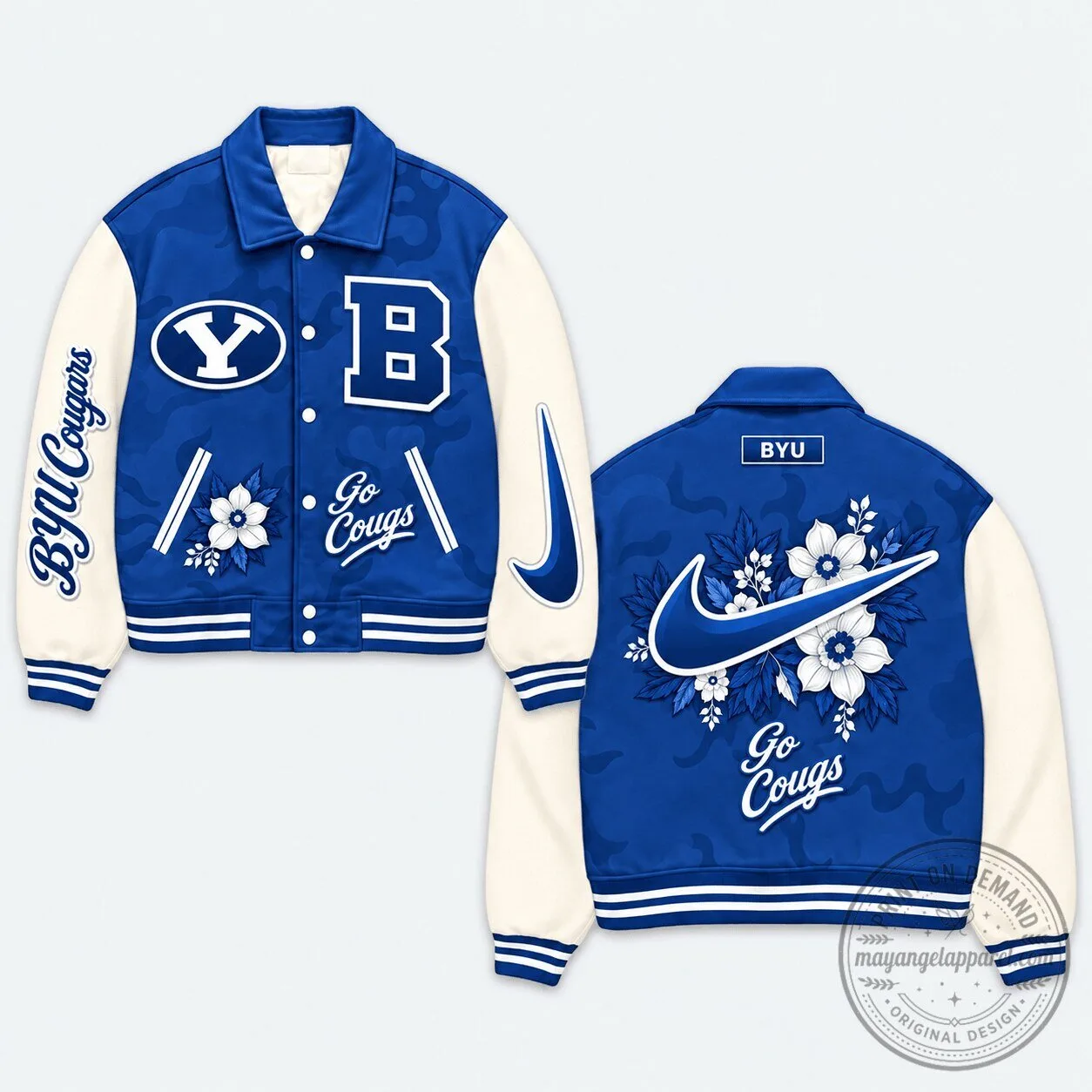BYU Cougars Floral Blue and White Varsity Jacket