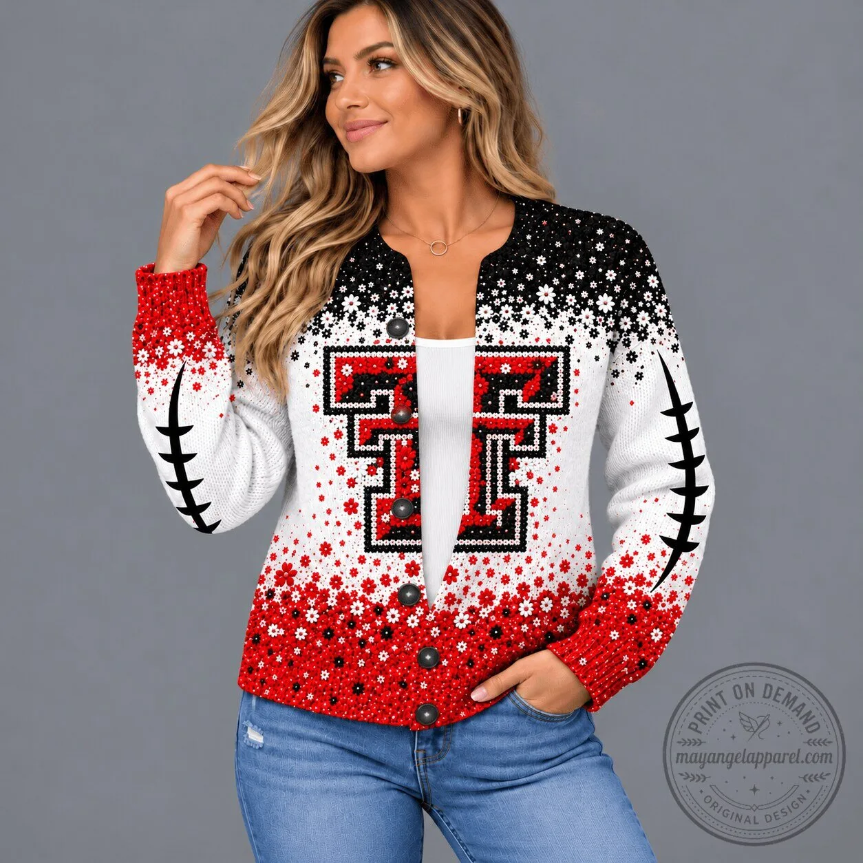 Texas Tech Red Raiders Floral Heritage Football Style Cardigan Sweater
