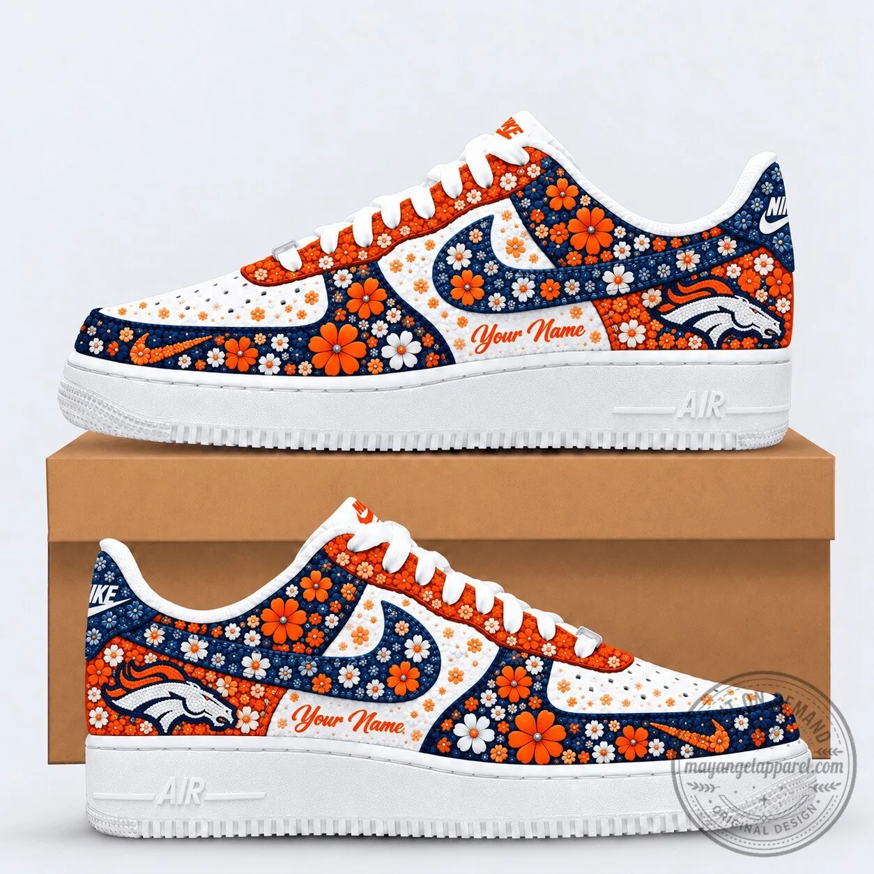 Denver Broncos NFL Floral Heritage Custom Name Air Force 1 Shoes