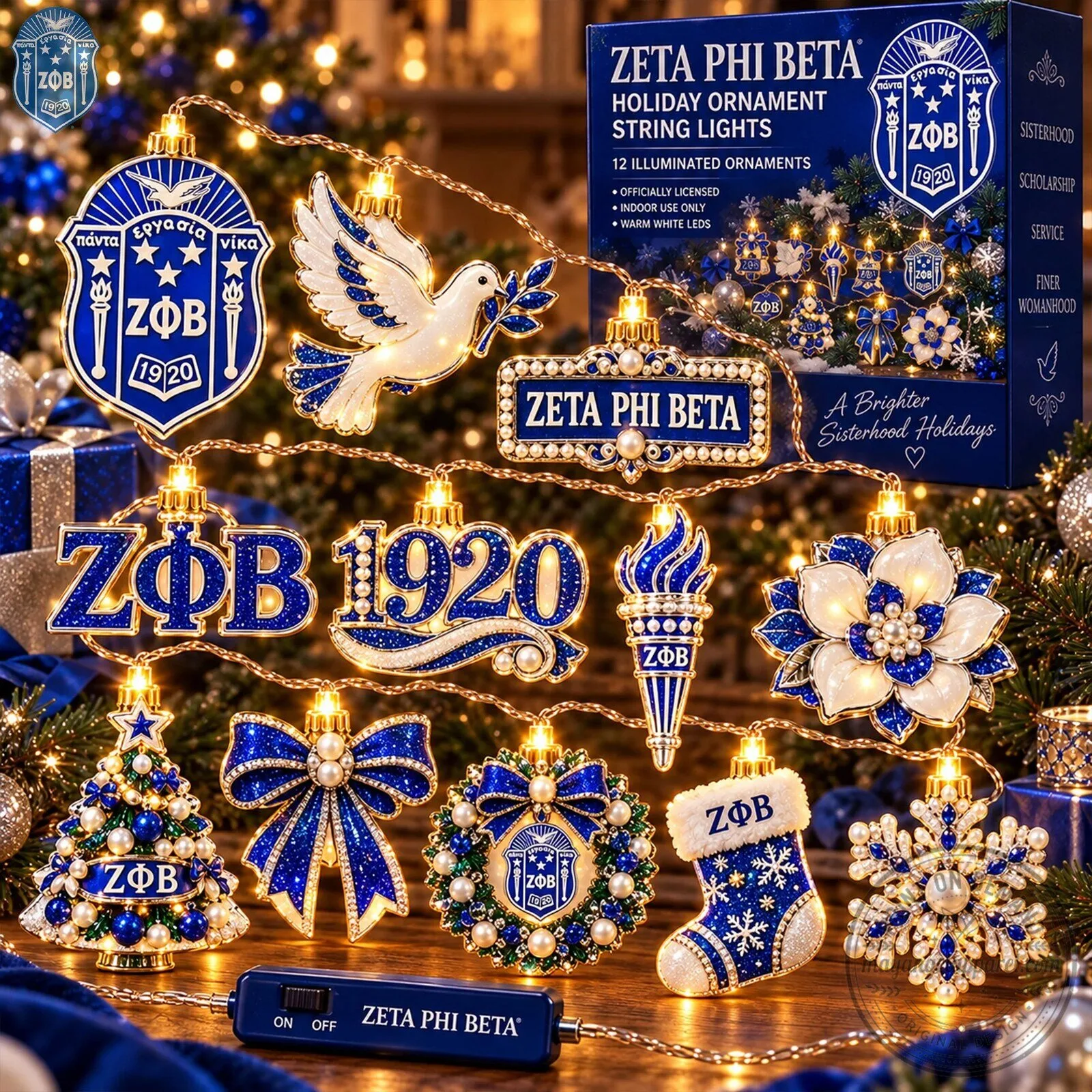 Zeta Phi Beta Sorority Holiday Ornament String Lights Christmas Decorations