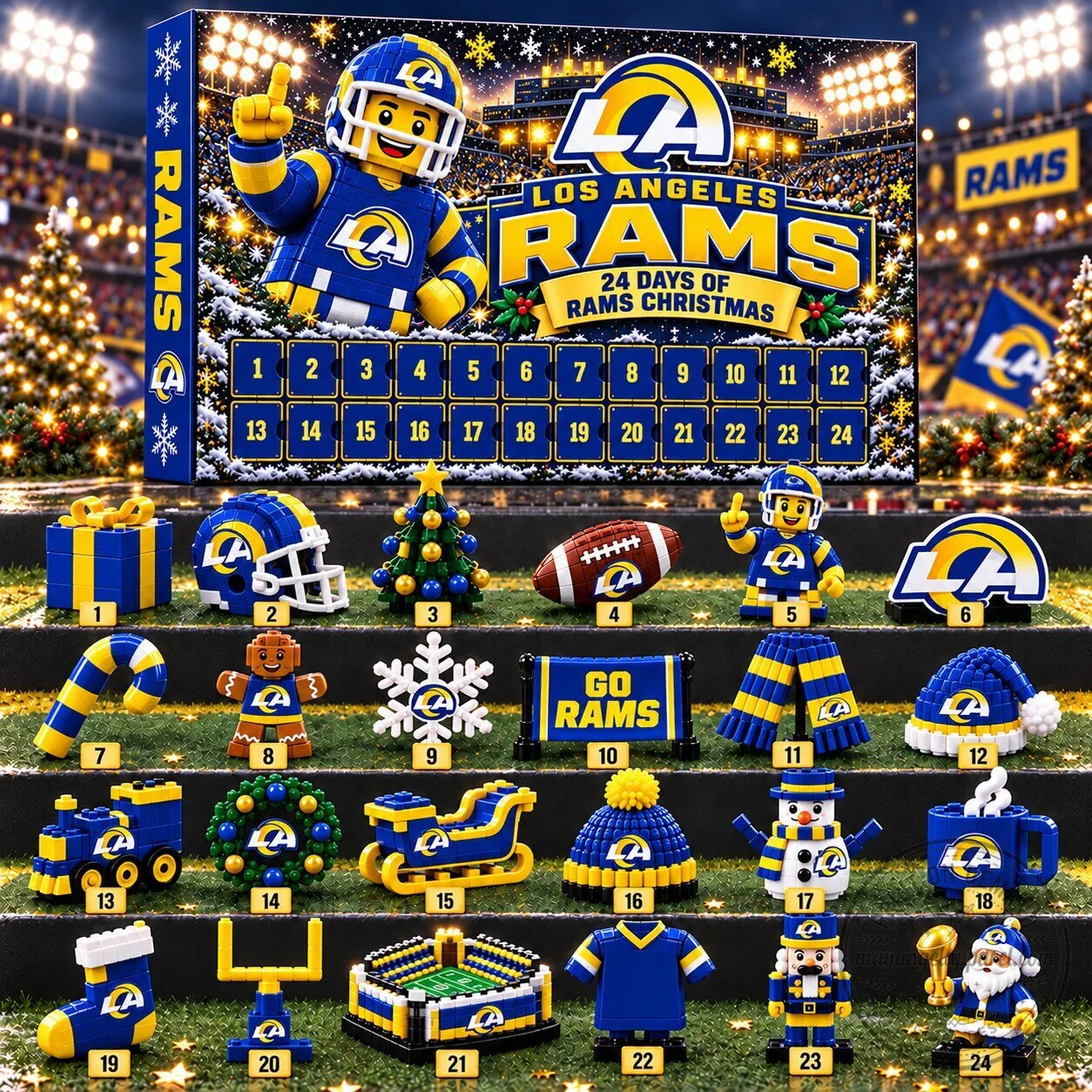 Los Angeles Rams NFL Christmas Advent Calendar with 24 Building Block Toys