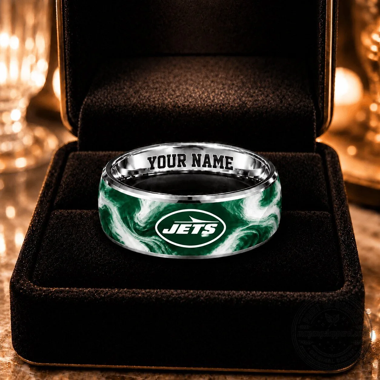 New York Jets NFL Football Team Logo Custom Name Engraved Ring for Fans