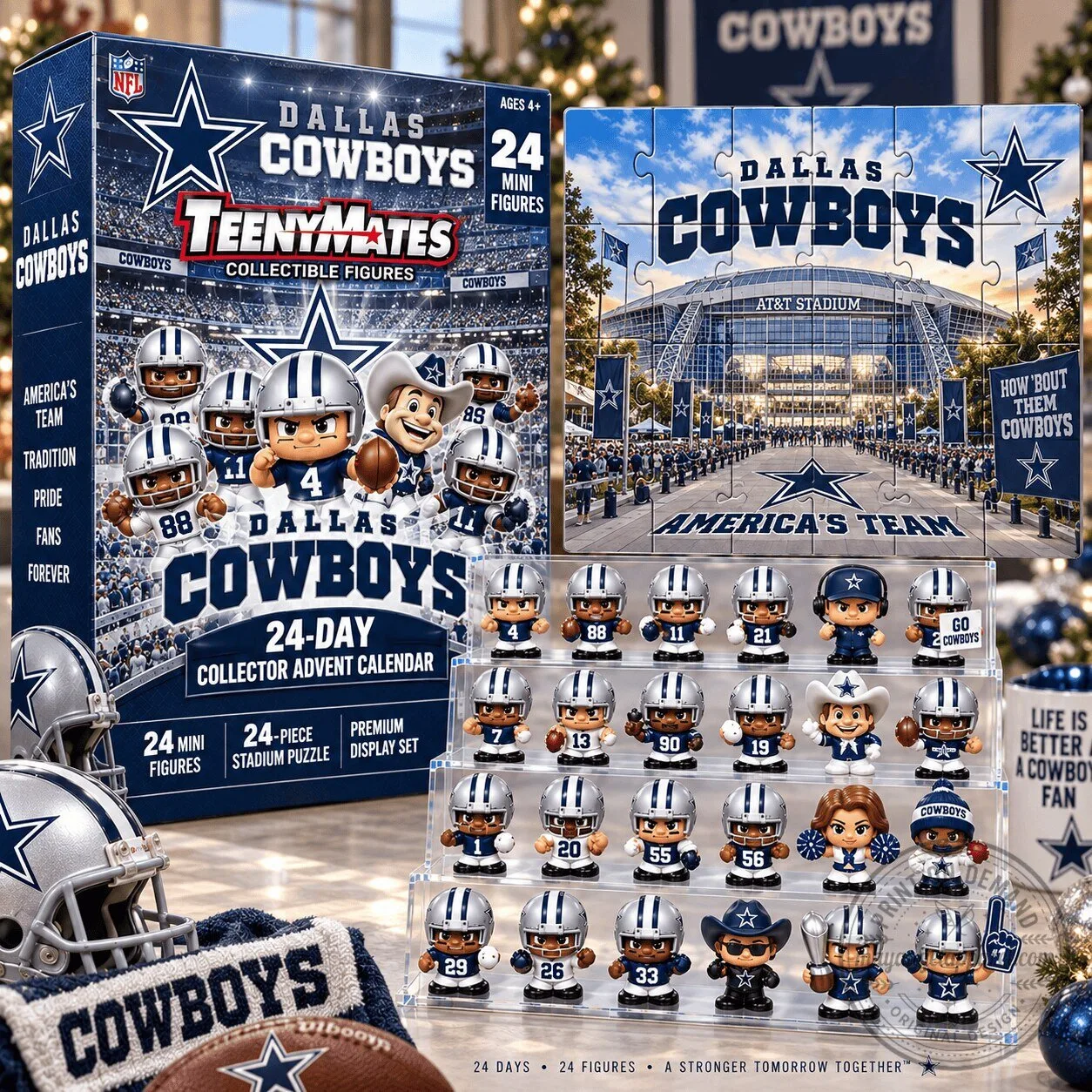 Dallas Cowboys TeenyMates 24-Day Collector Advent Calendar with Mini Figures