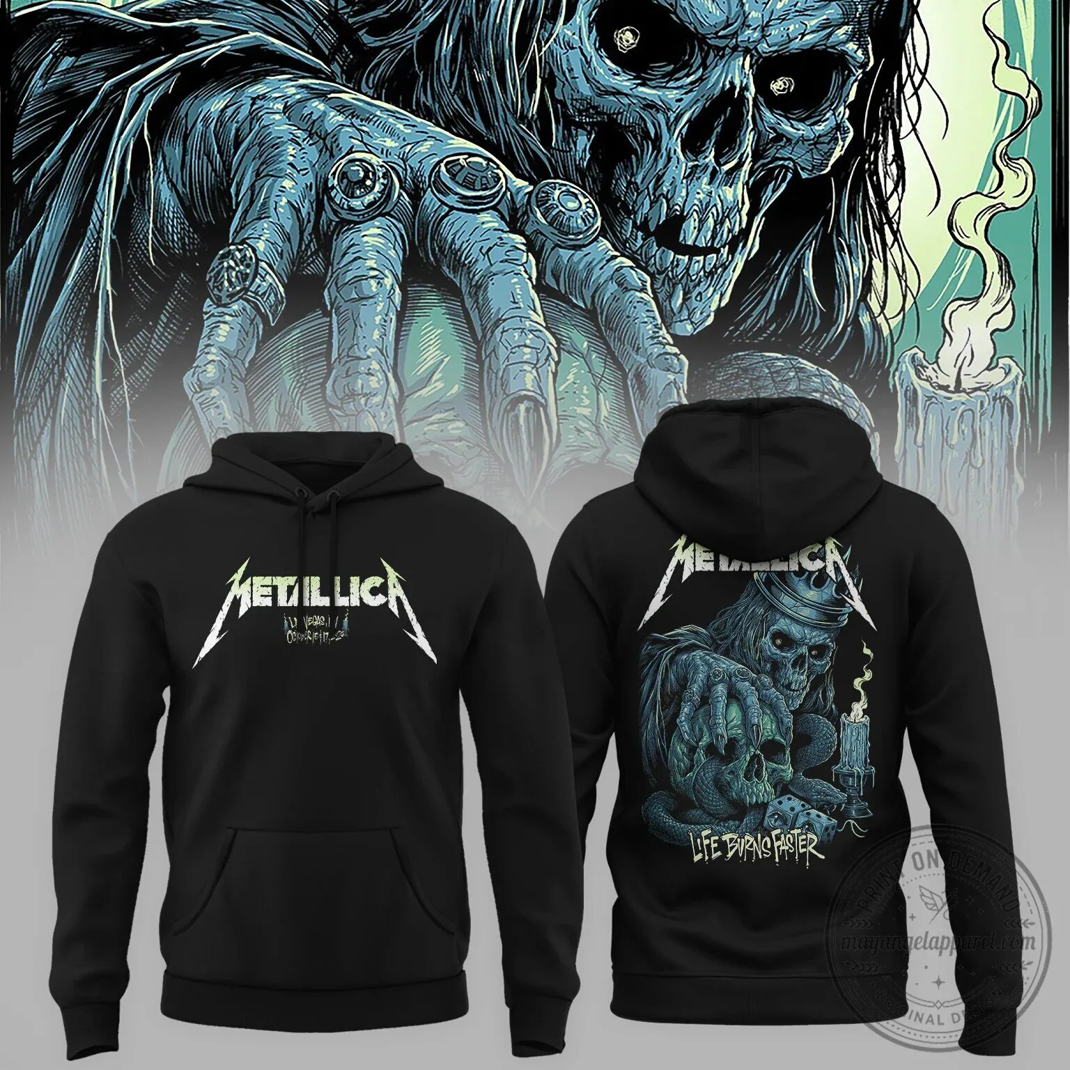 Metallica Life Burns Faster Concert Residency Las Vegas Skull Hoodie