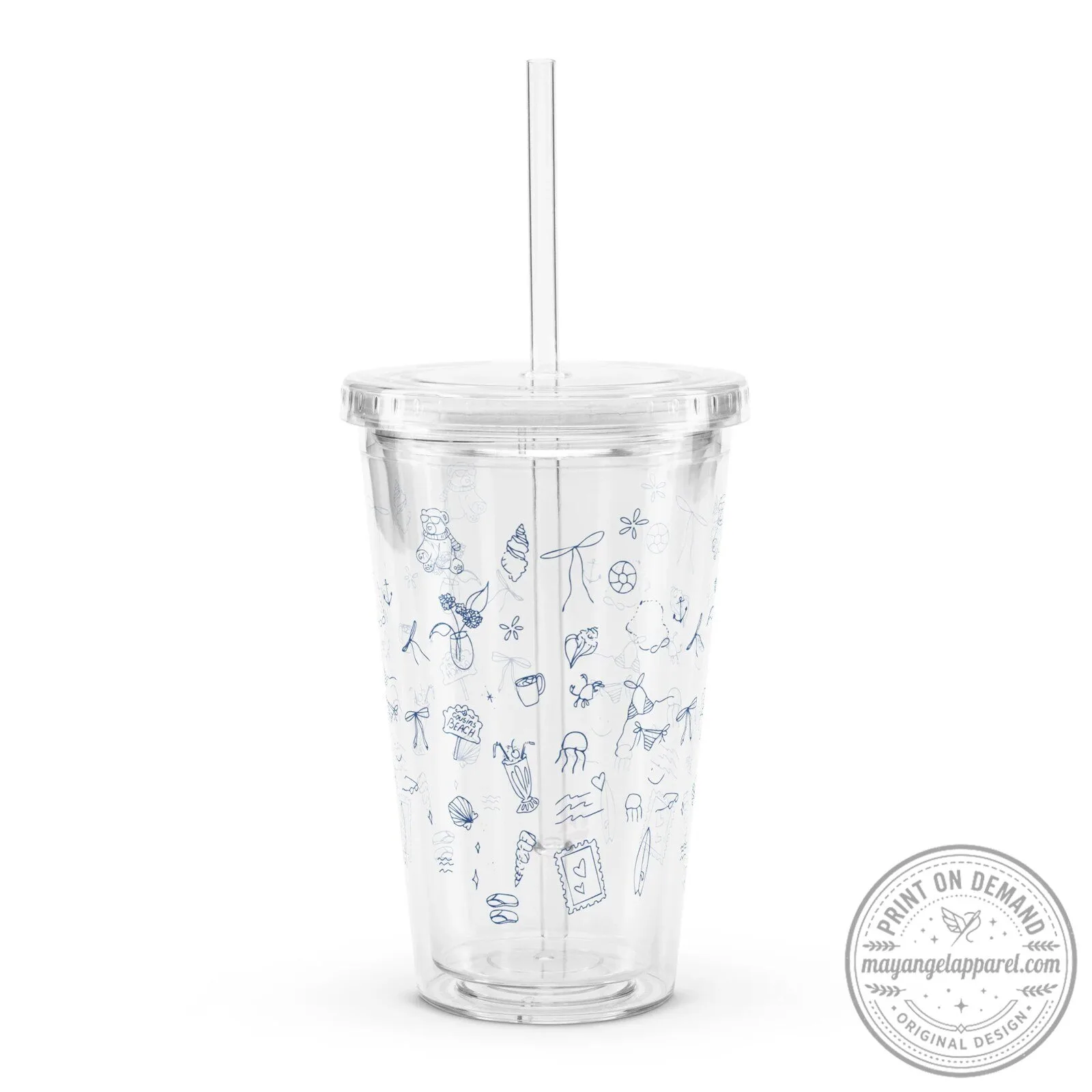 The Summer I Turned Pretty Beach Doodle Clear Plastic Tumbler with Straw
