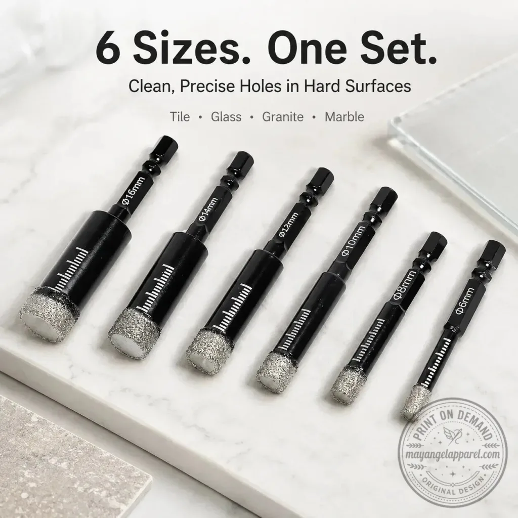Diamond Drill Bit Set for Tile Glass Granite Marble 6 Piece Kit Diamond Drill Bit Set for Tile Glass Granite Marble 6 Piece Kit