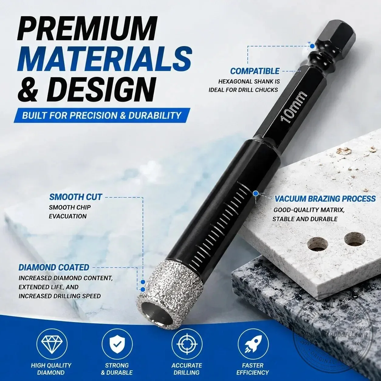 Diamond Drill Bit Set for Tile Glass Granite Marble 6 Piece Kit 10 Diamond Drill Bit Set for Tile Glass Granite Marble 6 Piece Kit