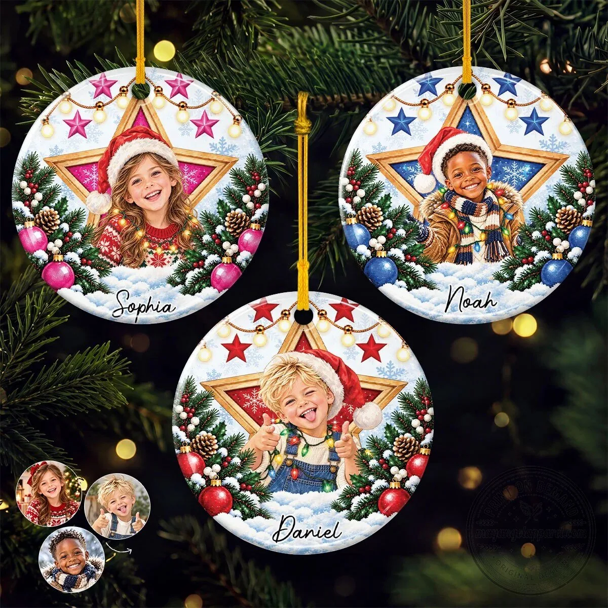 Personalized Christmas Star Photo Ornament Custom Name Holiday Tree Decoration Gift
