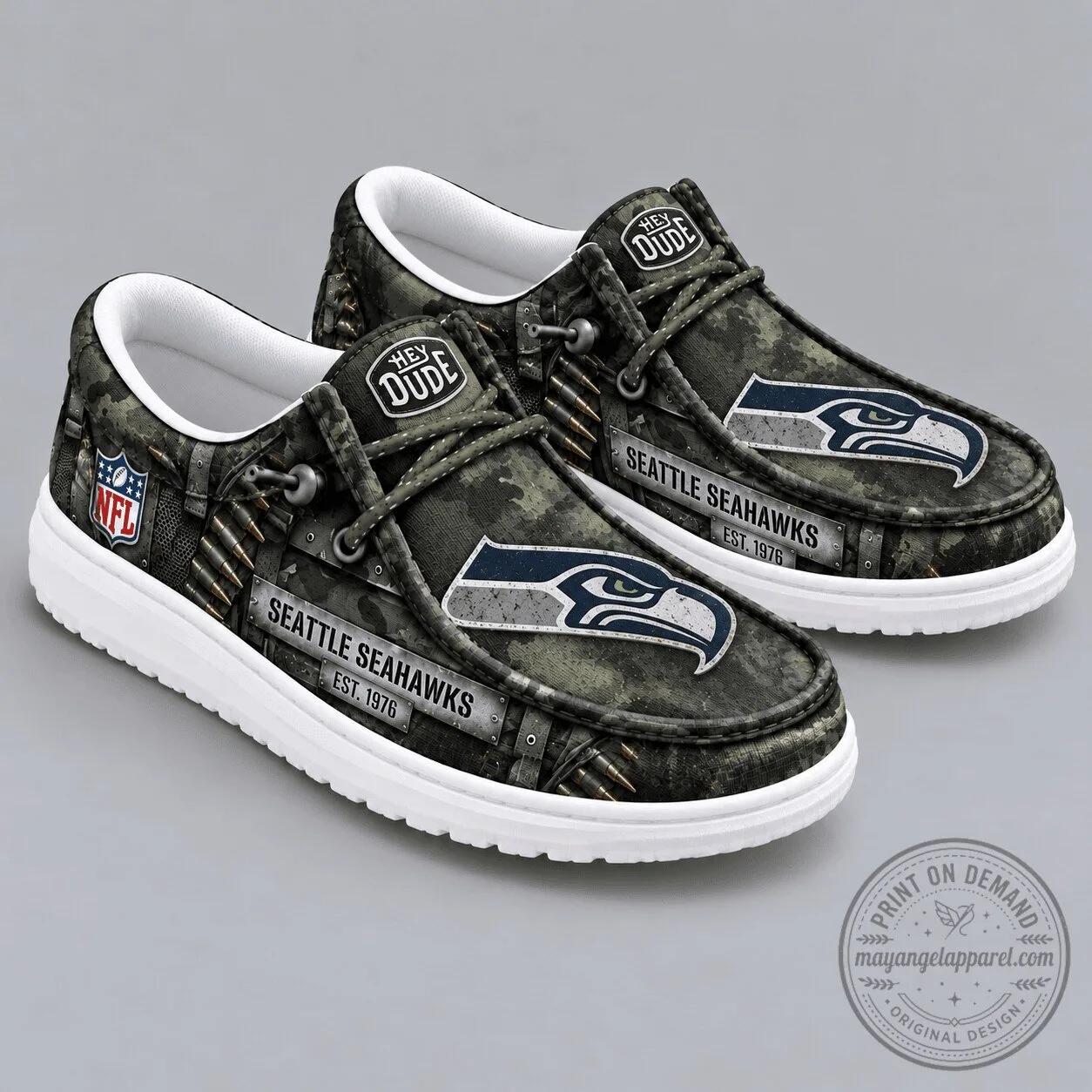 Seattle Seahawks NFL Camouflage Army Loafer Shoes for Men and Women