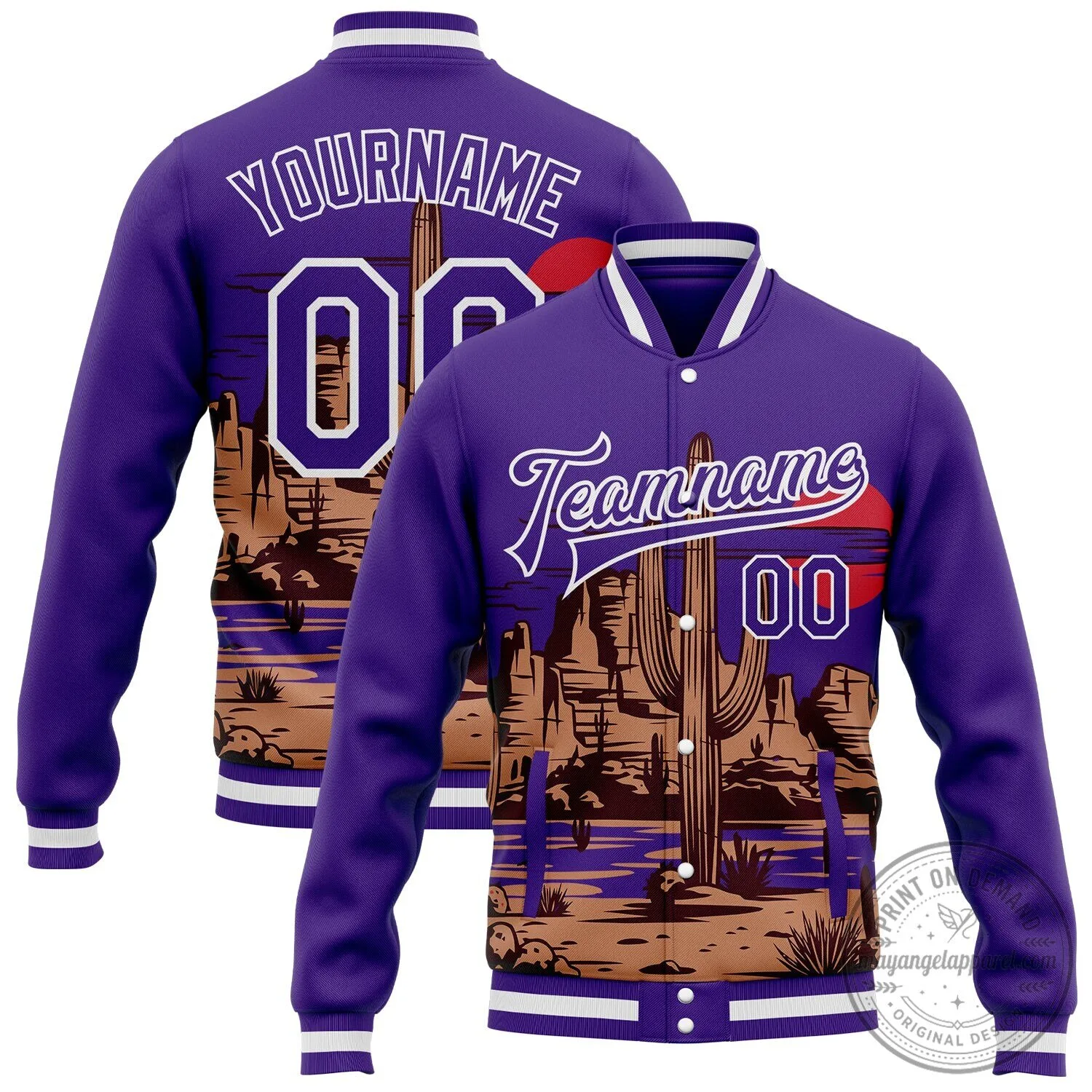Custom Purple Arizona Desert Cactus Landscape Varsity Jacket 6 Custom Purple Arizona Desert Cactus Landscape Varsity Jacket