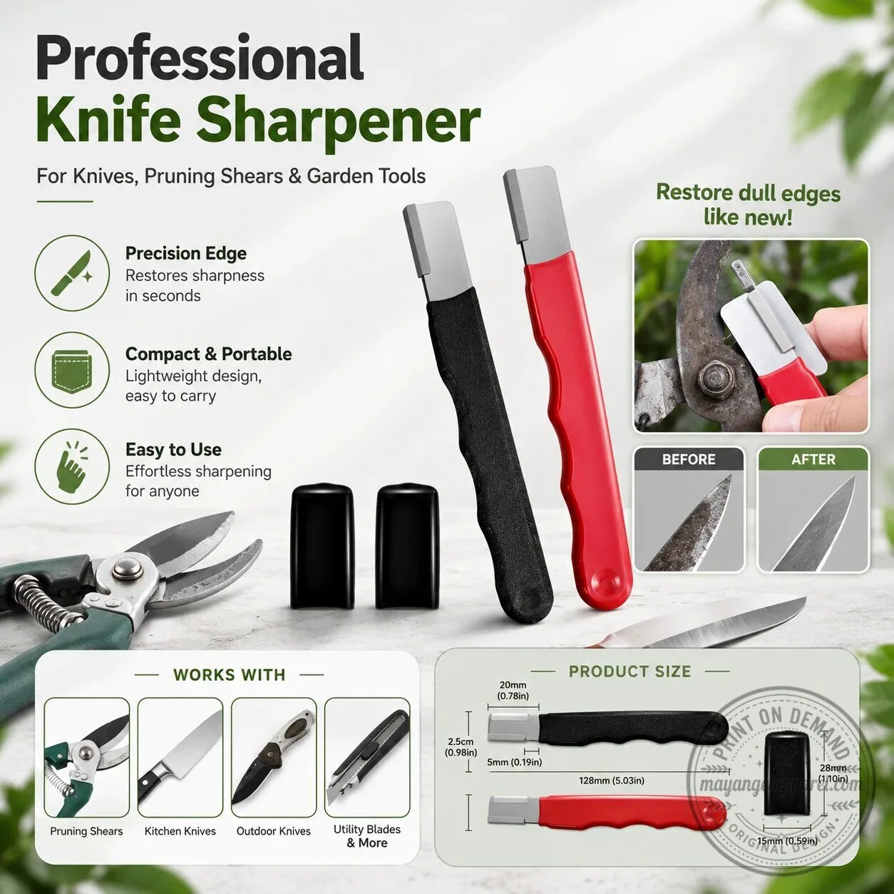 Professional 3-in-1 Knife Sharpener for Kitchen, Outdoor, and Garden Tools