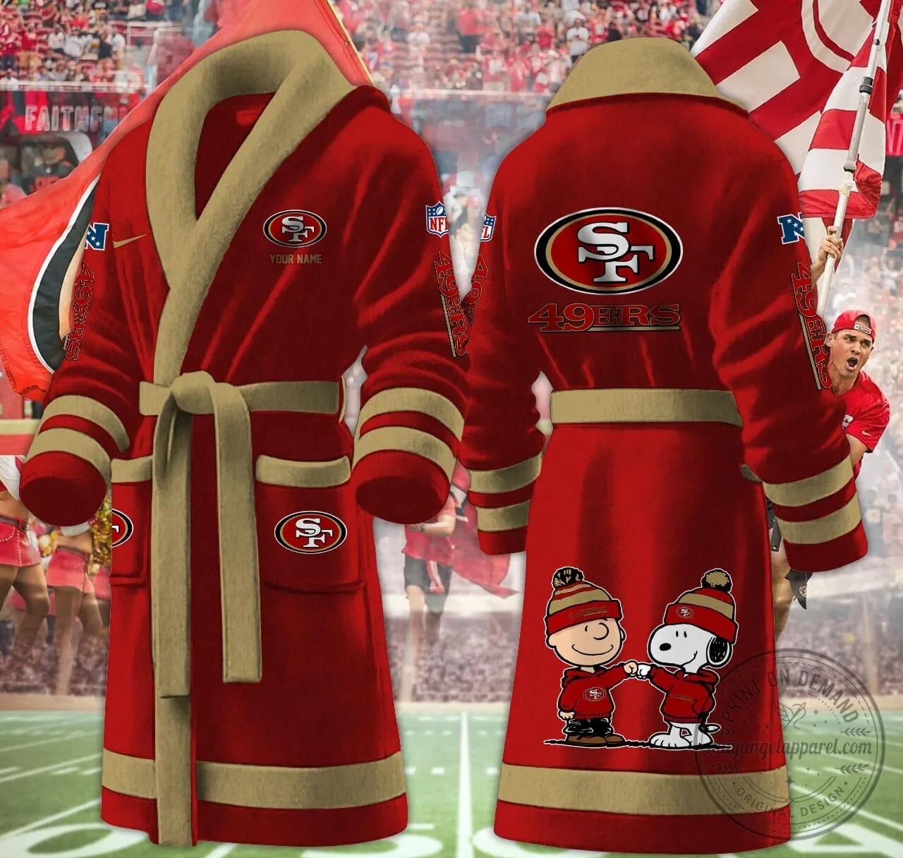 San Francisco 49ers Snoopy Charlie Brown Fleece Bathrobe