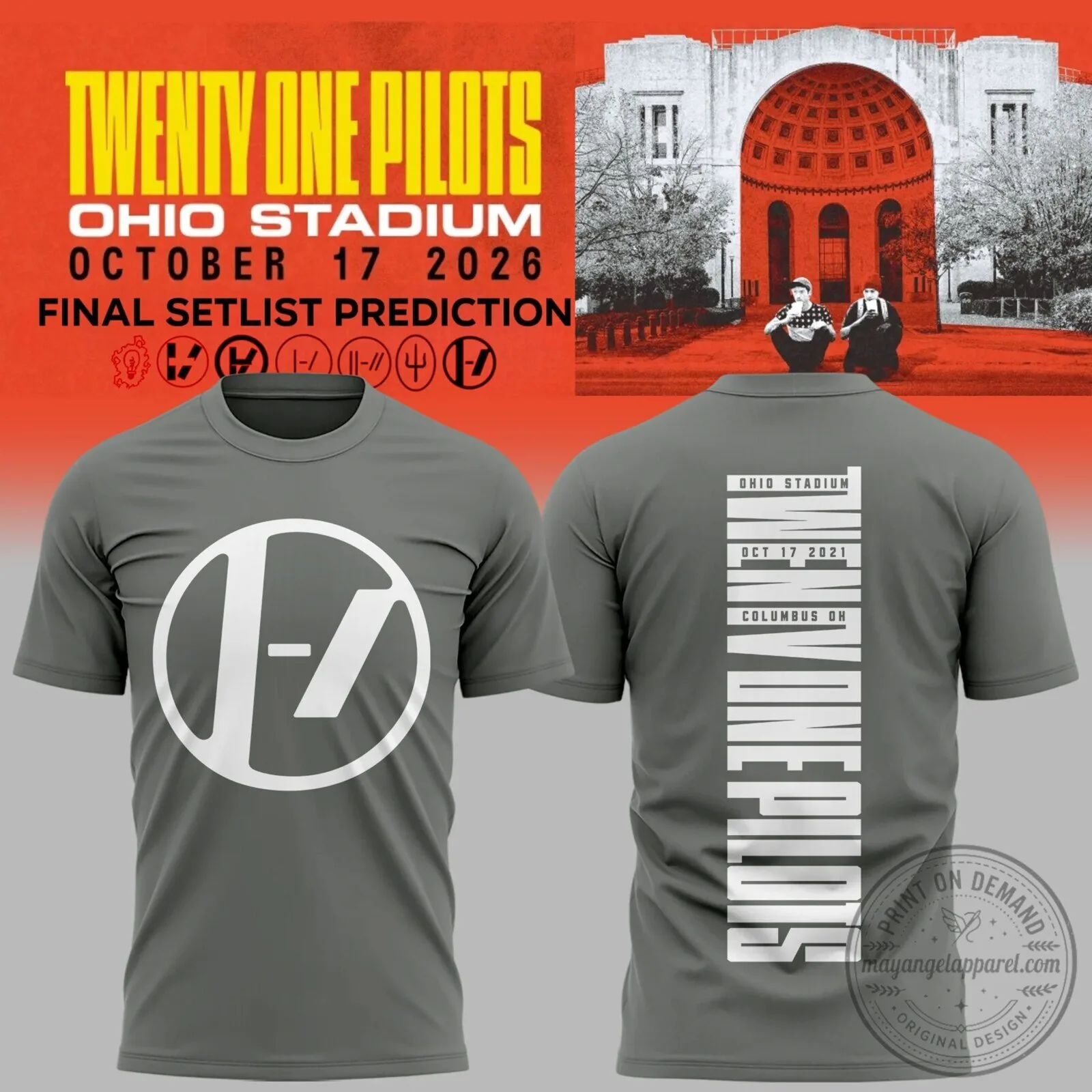 Final Setlist Prediction Concert T-Shirt for Ohio Stadium by Twenty One Pilots