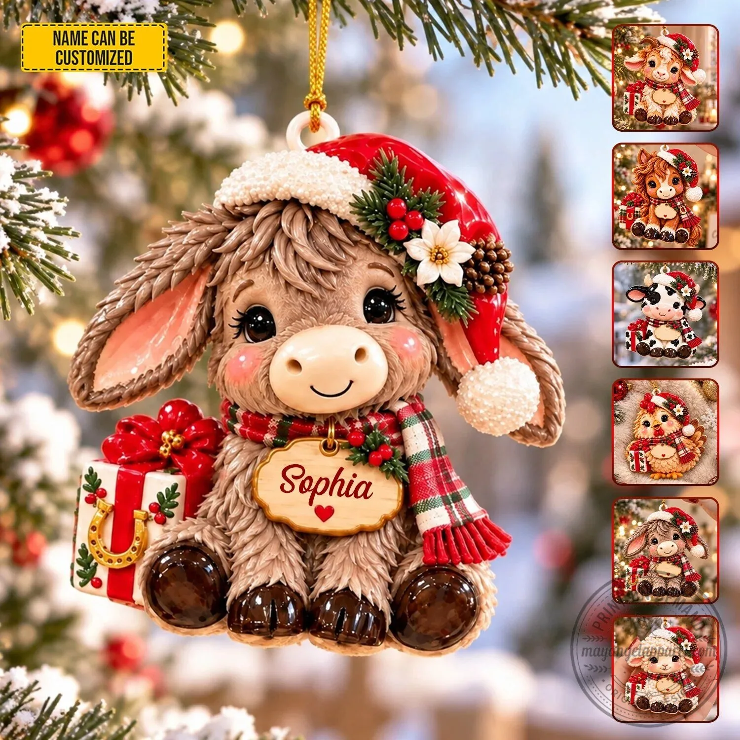 Personalized Farm Animal Christmas Tree Ornament
