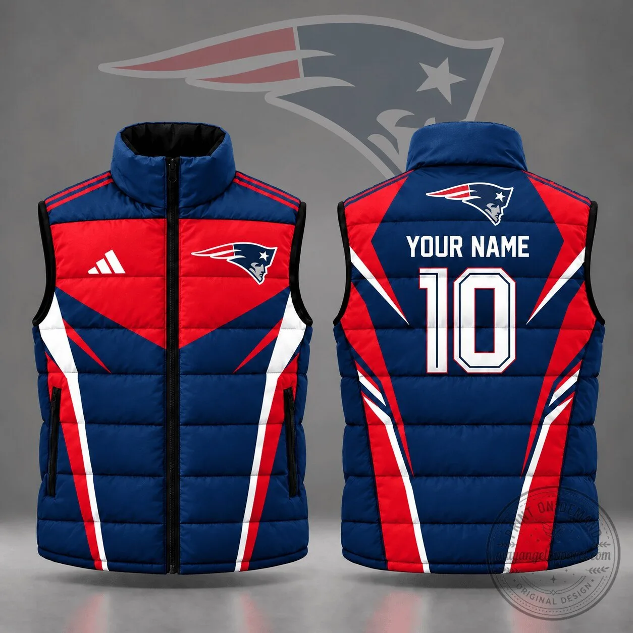 New England Patriots Custom Name and Number Puffer Vest