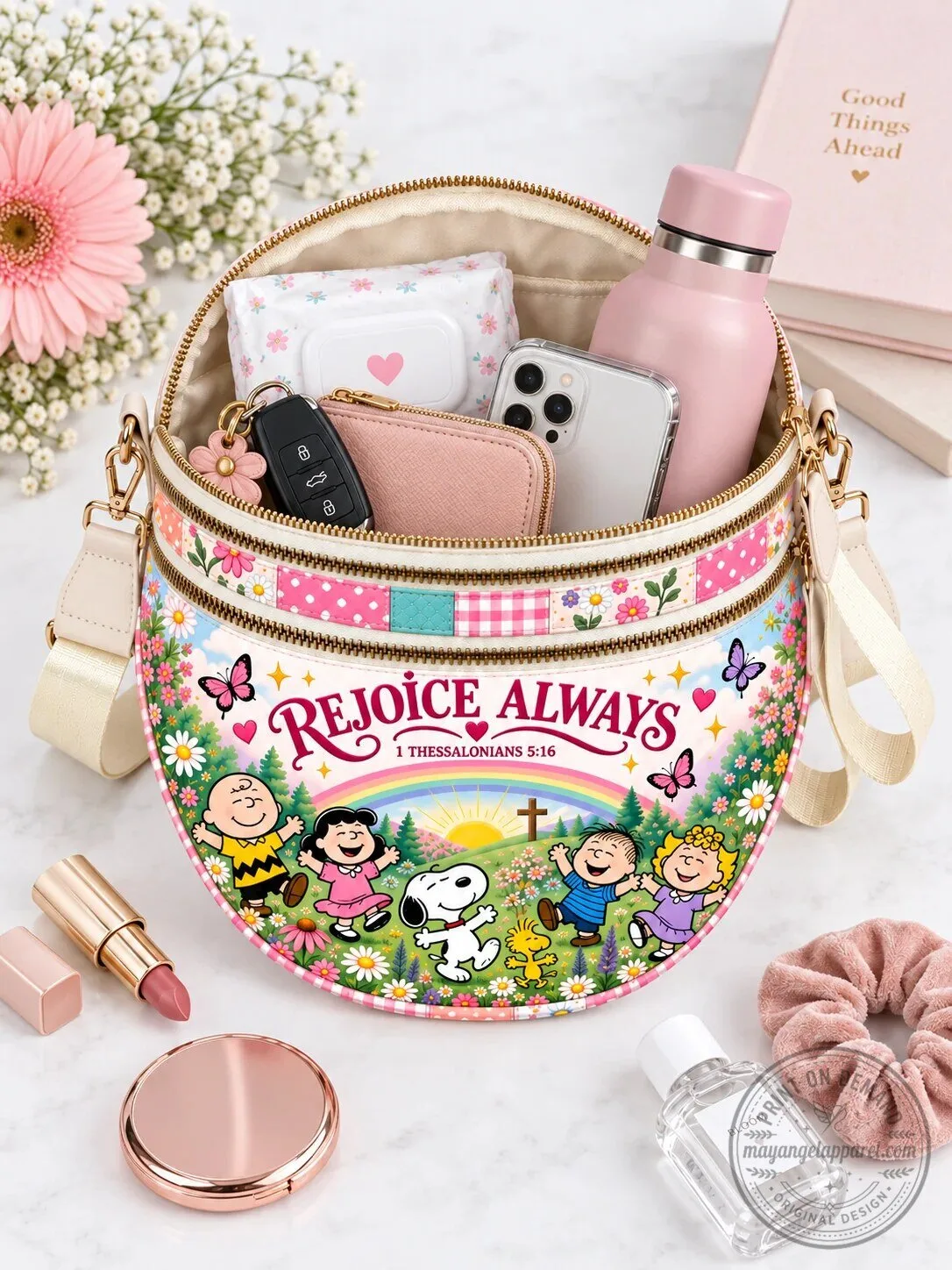 Peanuts Snoopy and Friends Rejoice Always Crossbody Bag for Women 12 Peanuts Snoopy and Friends Rejoice Always Crossbody Bag for Women