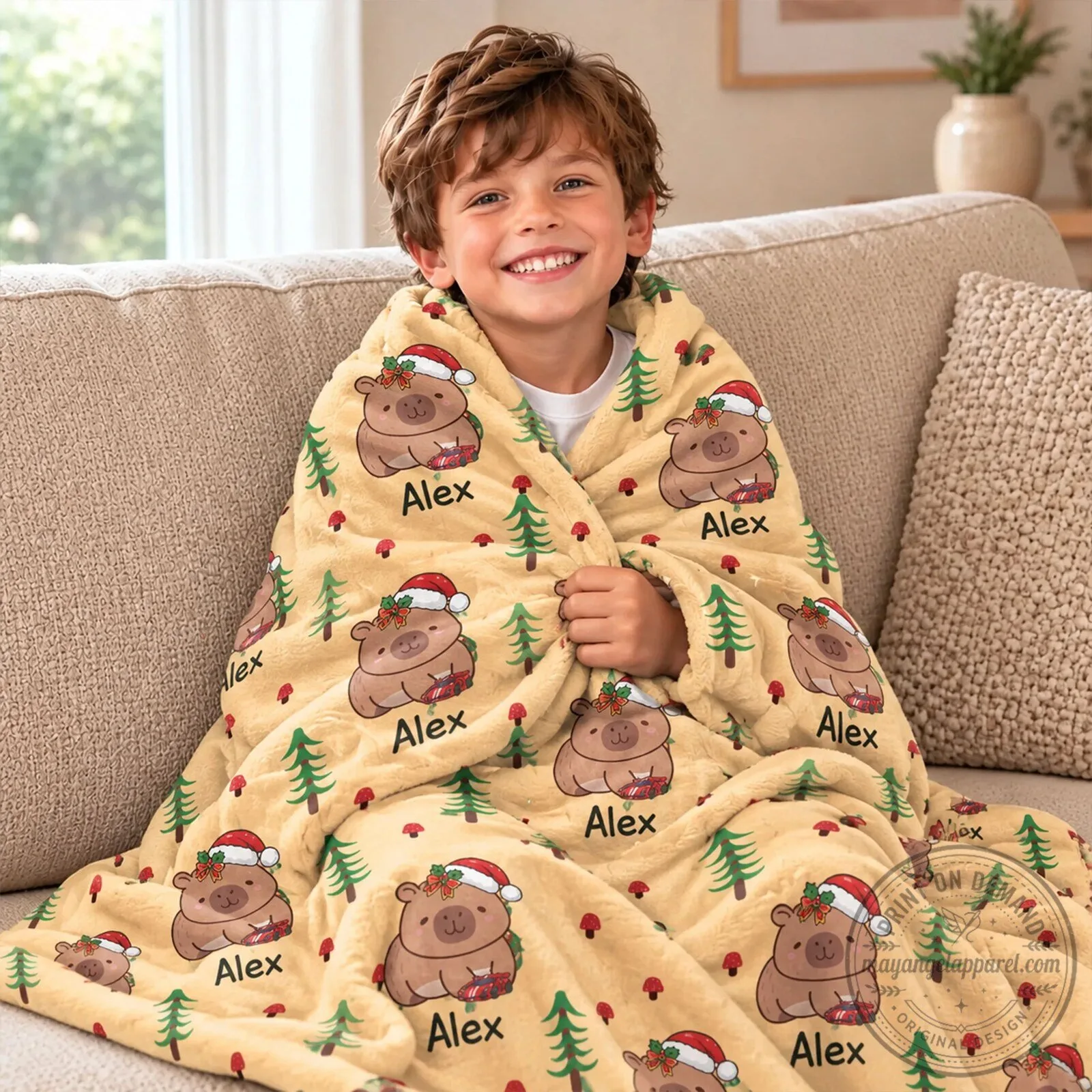 Personalized Capybara Christmas Tree Pattern Soft Fleece Throw Blanket 10 Personalized Capybara Christmas Tree Pattern Soft Fleece Throw Blanket