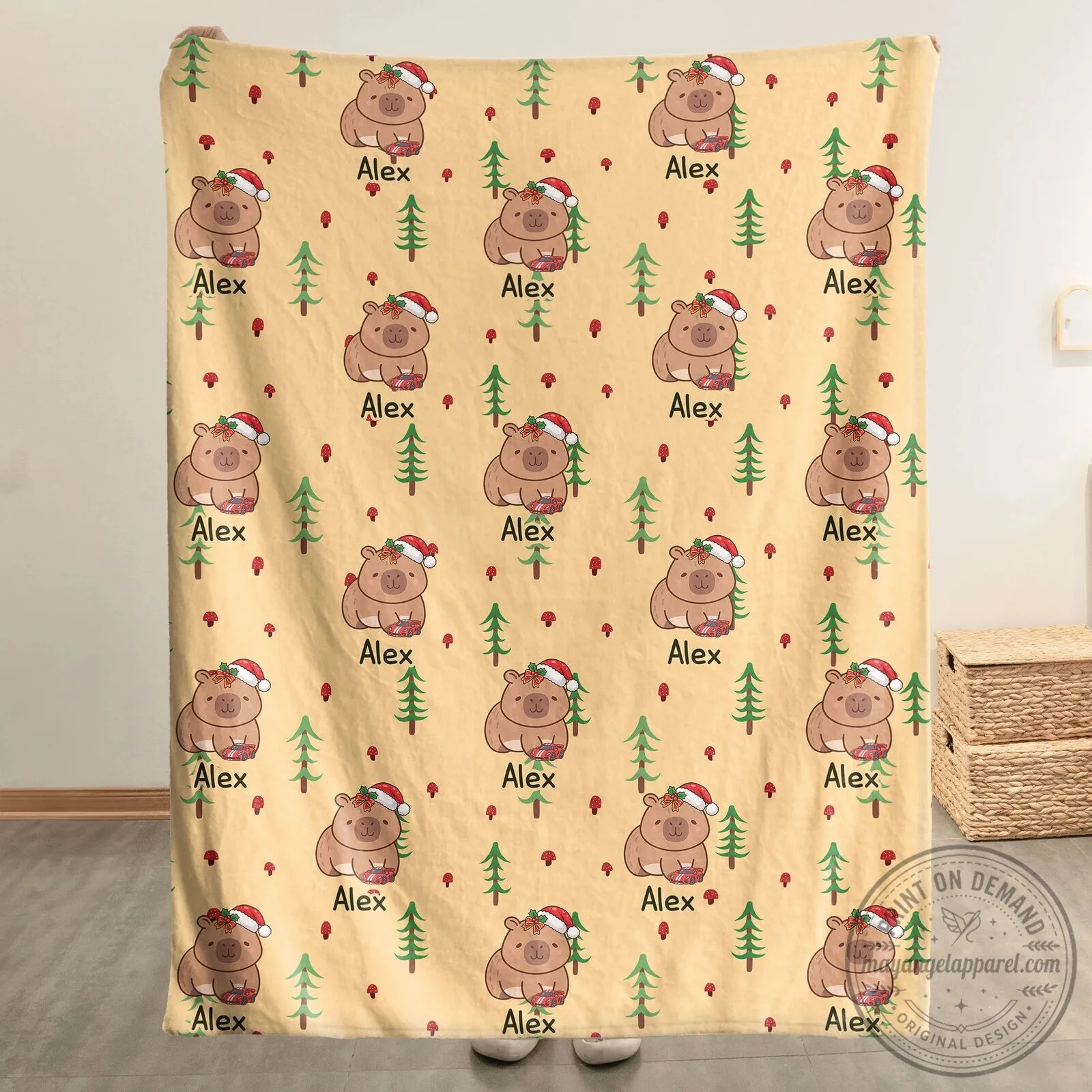 Personalized Capybara Christmas Tree Pattern Soft Fleece Throw Blanket 12 Personalized Capybara Christmas Tree Pattern Soft Fleece Throw Blanket
