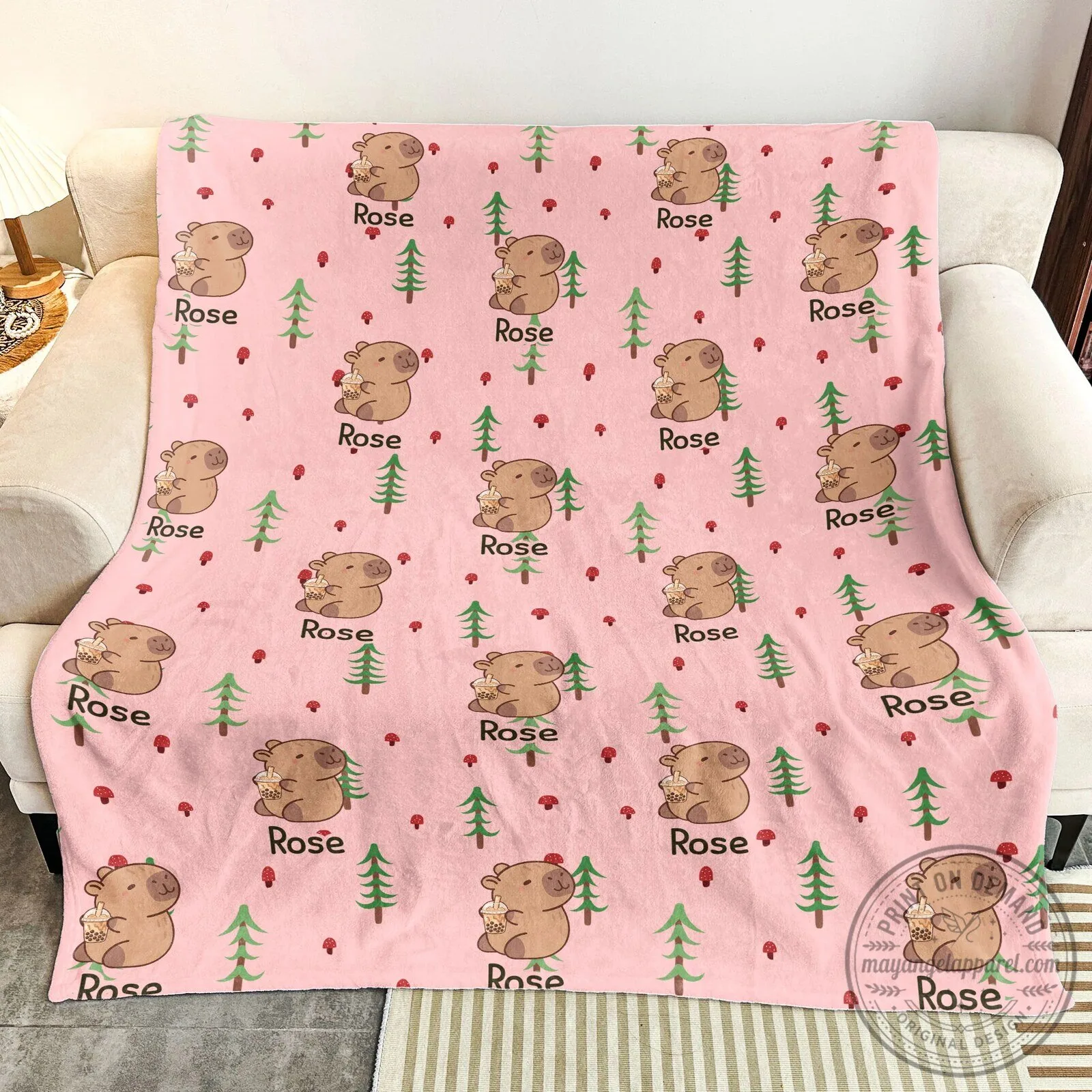 Personalized Capybara Christmas Tree Pattern Soft Fleece Throw Blanket 13 Personalized Capybara Christmas Tree Pattern Soft Fleece Throw Blanket