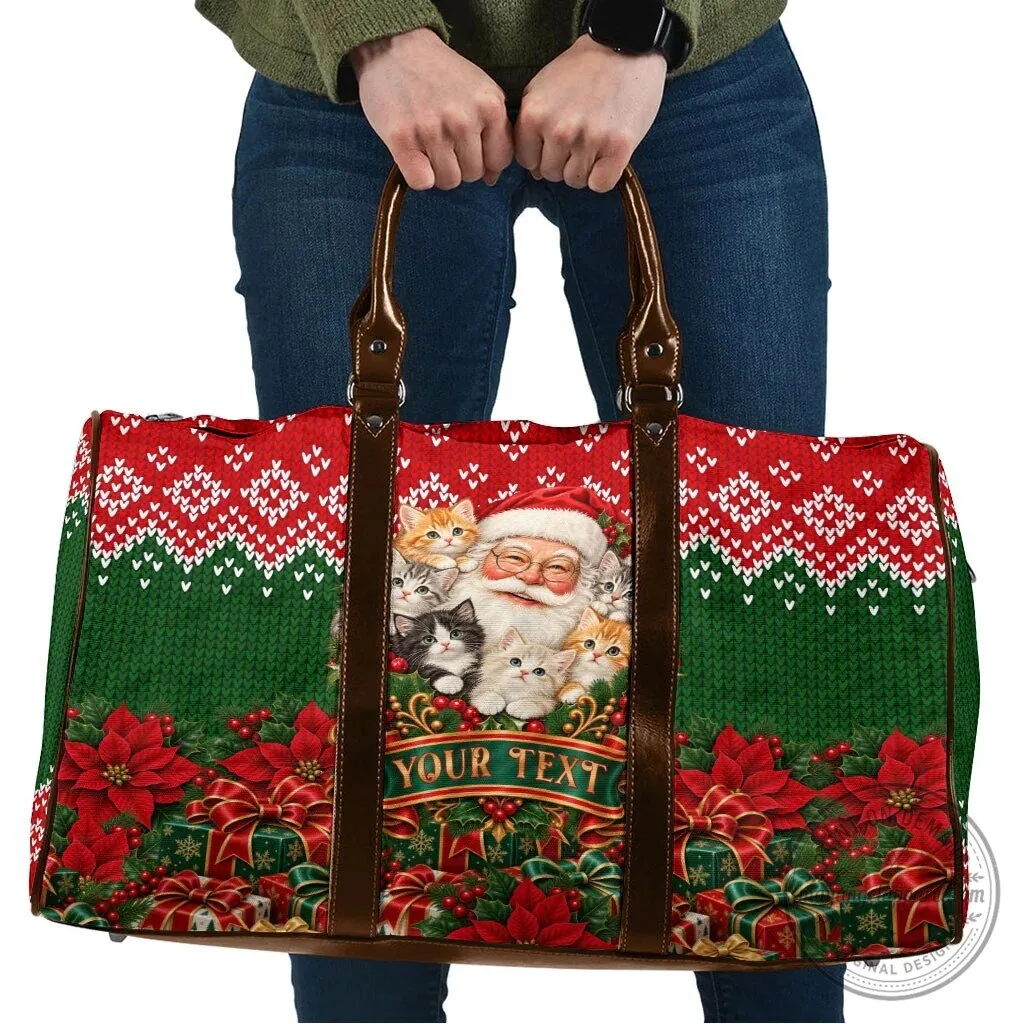 Personalized Santa Claus Kittens Christmas Holiday Travel Bag for Cat Lovers