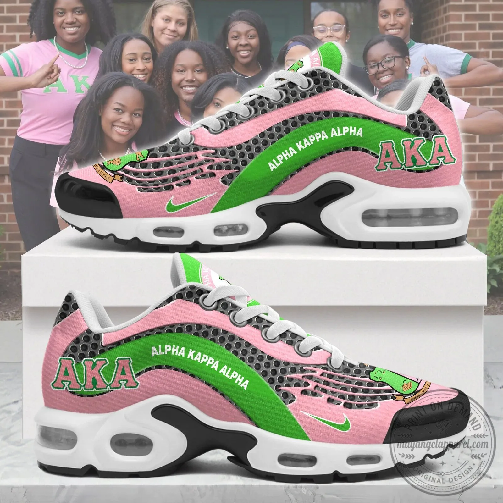 Alpha Kappa Alpha Sorority Pink and Green Athletic Running Shoes