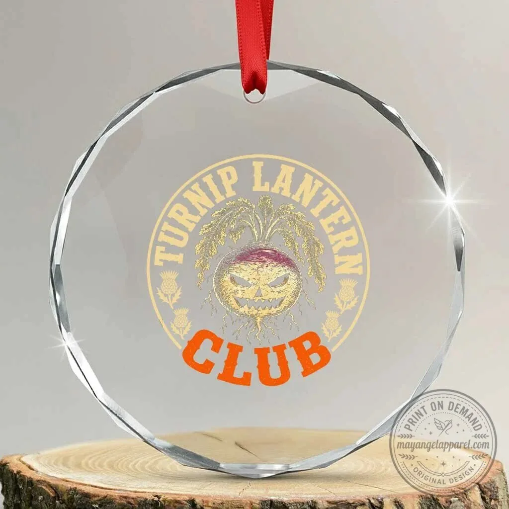 Turnip Lantern Club Halloween Spooky Graphic Crystal Glass Ornament