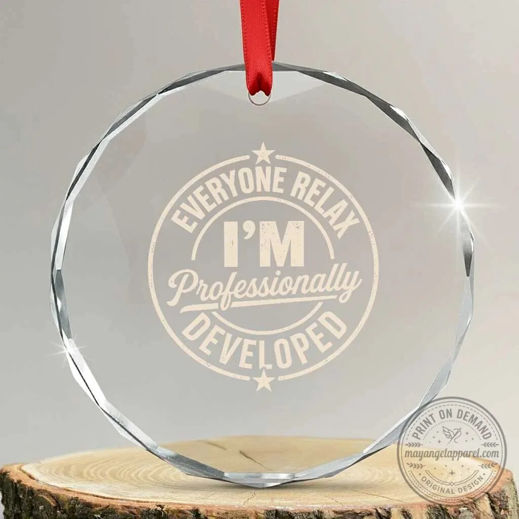 Everyone Relax I Am Professionally Developed Funny Round Crystal Christmas Ornament