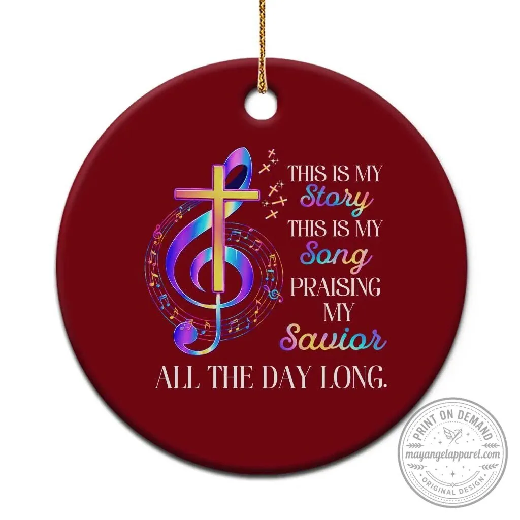 Christian Treble Clef Cross This Is My Story Song Praising My Savior Ceramic Ornament