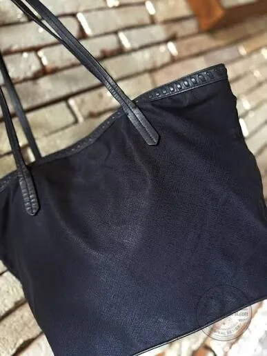 Black Leather Trimmed Tote Bag with Studded Detail