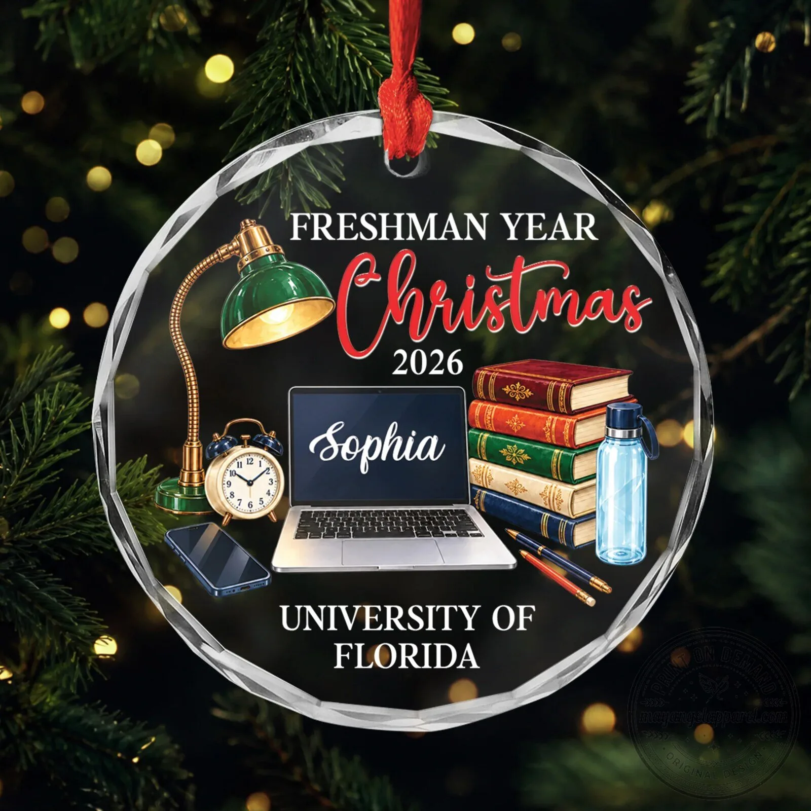 University of Florida Freshman Year Christmas 2026 Personalized Glass Ornament
