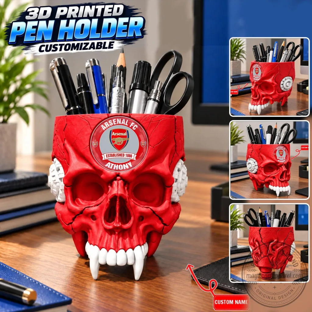 Arsenal Football Club Skull Pen Holder, Customizable Desktop Organizer Arsenal Football Club Skull Pen Holder, Customizable Desktop Organizer