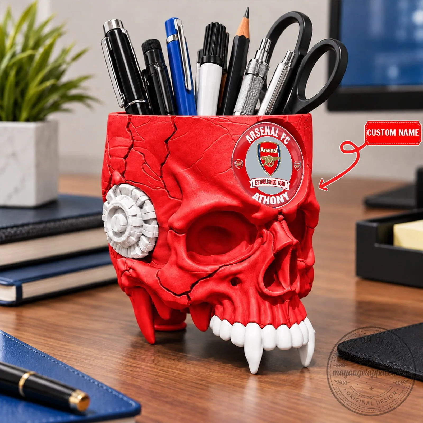 Arsenal Football Club Skull Pen Holder, Customizable Desktop Organizer 6 Arsenal Football Club Skull Pen Holder, Customizable Desktop Organizer